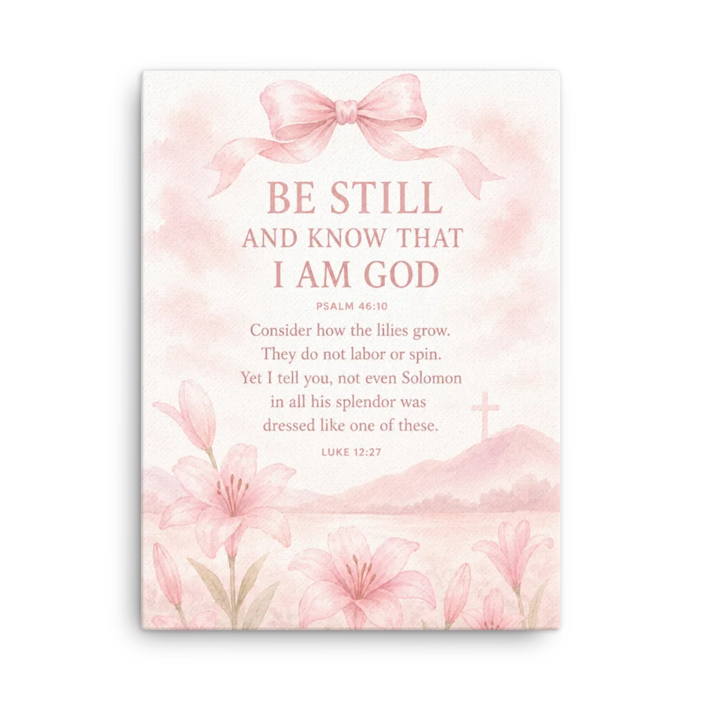 Be Still And Know That I'm God Blush Pink Bow Christian Wall Art product image (1)