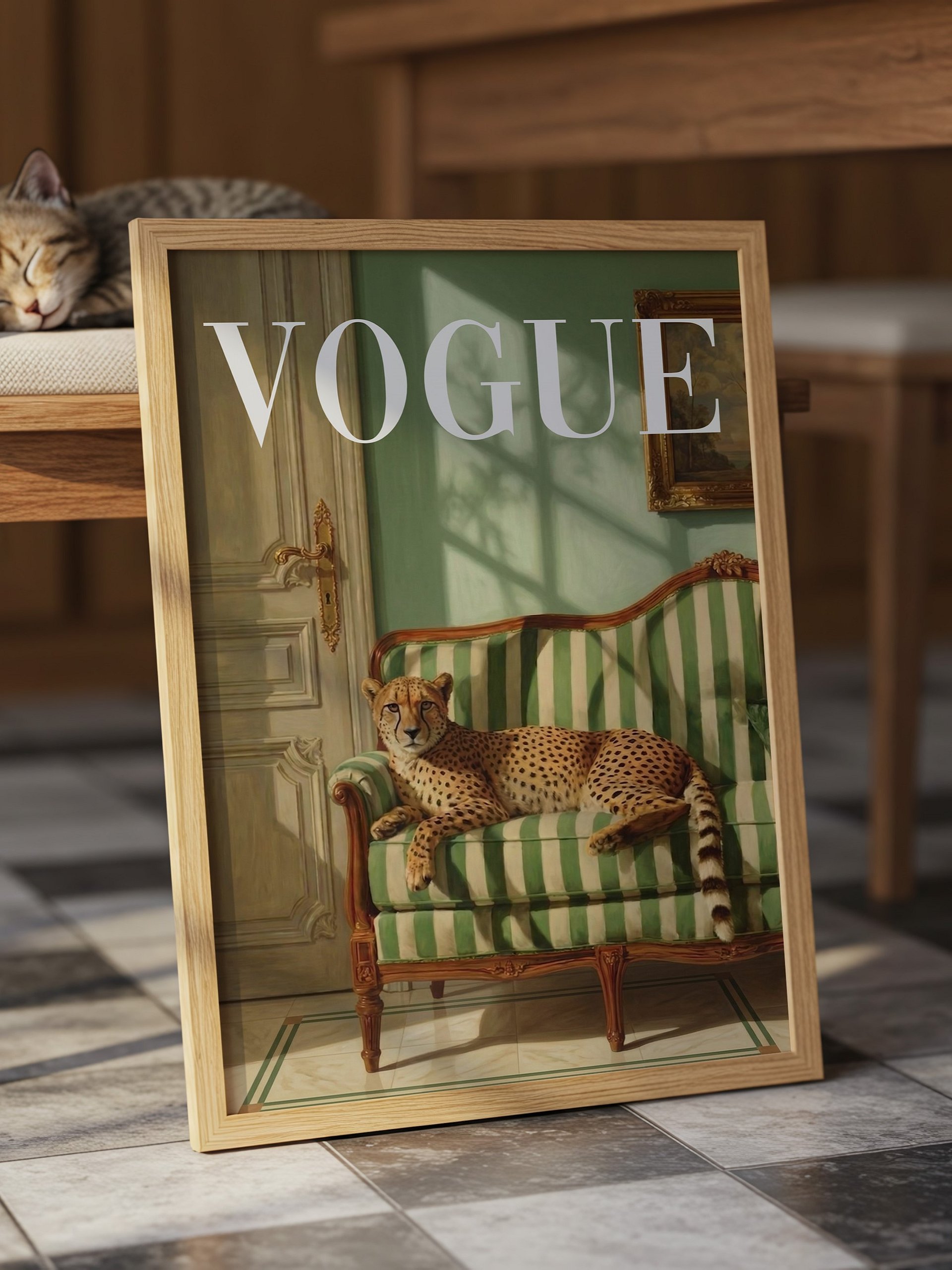 Cheetah on Green Sofa Fashion Poster - Vintage Vogue Print product image (4)