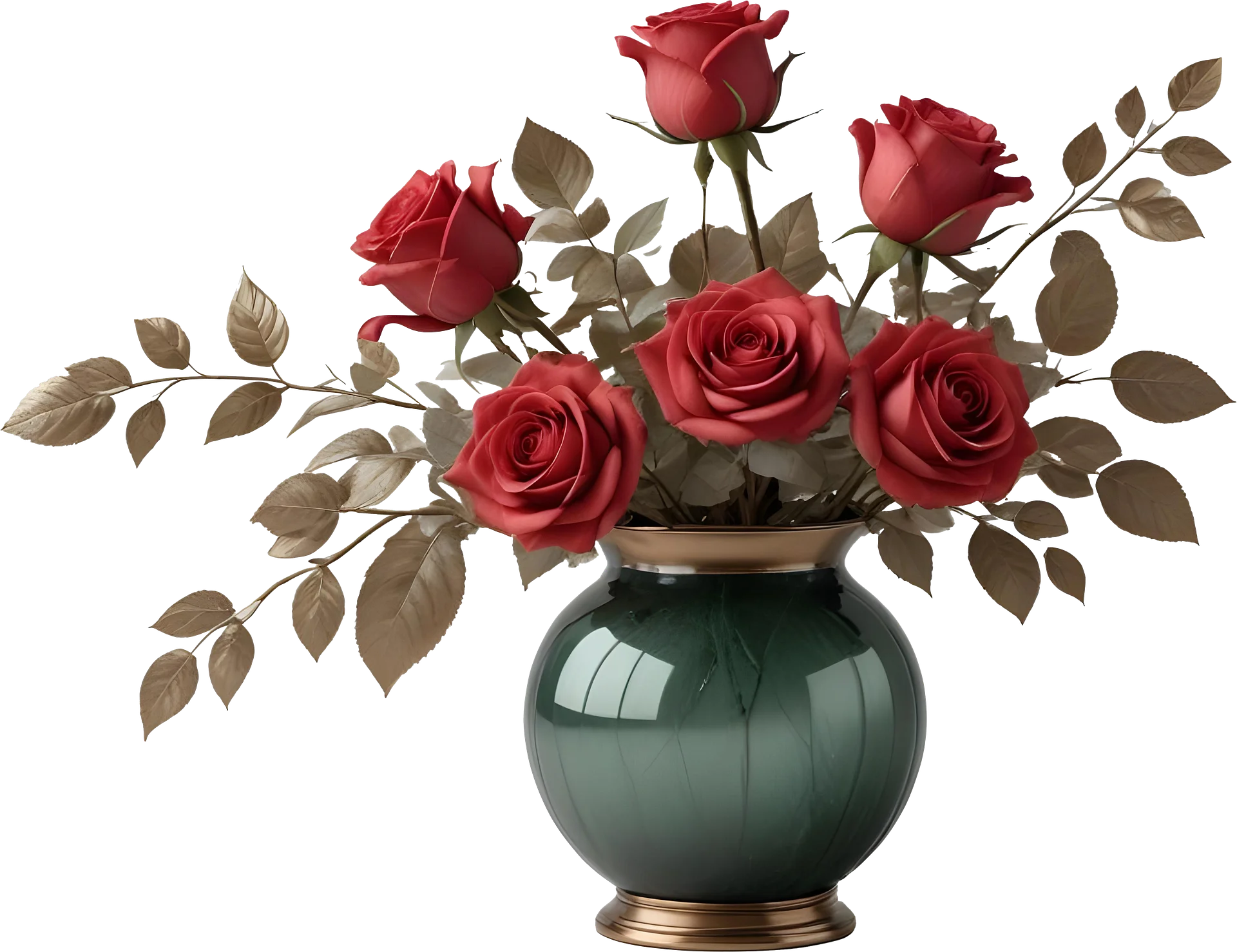 Timeless Green Vase with Red Roses - PNG product image (1)