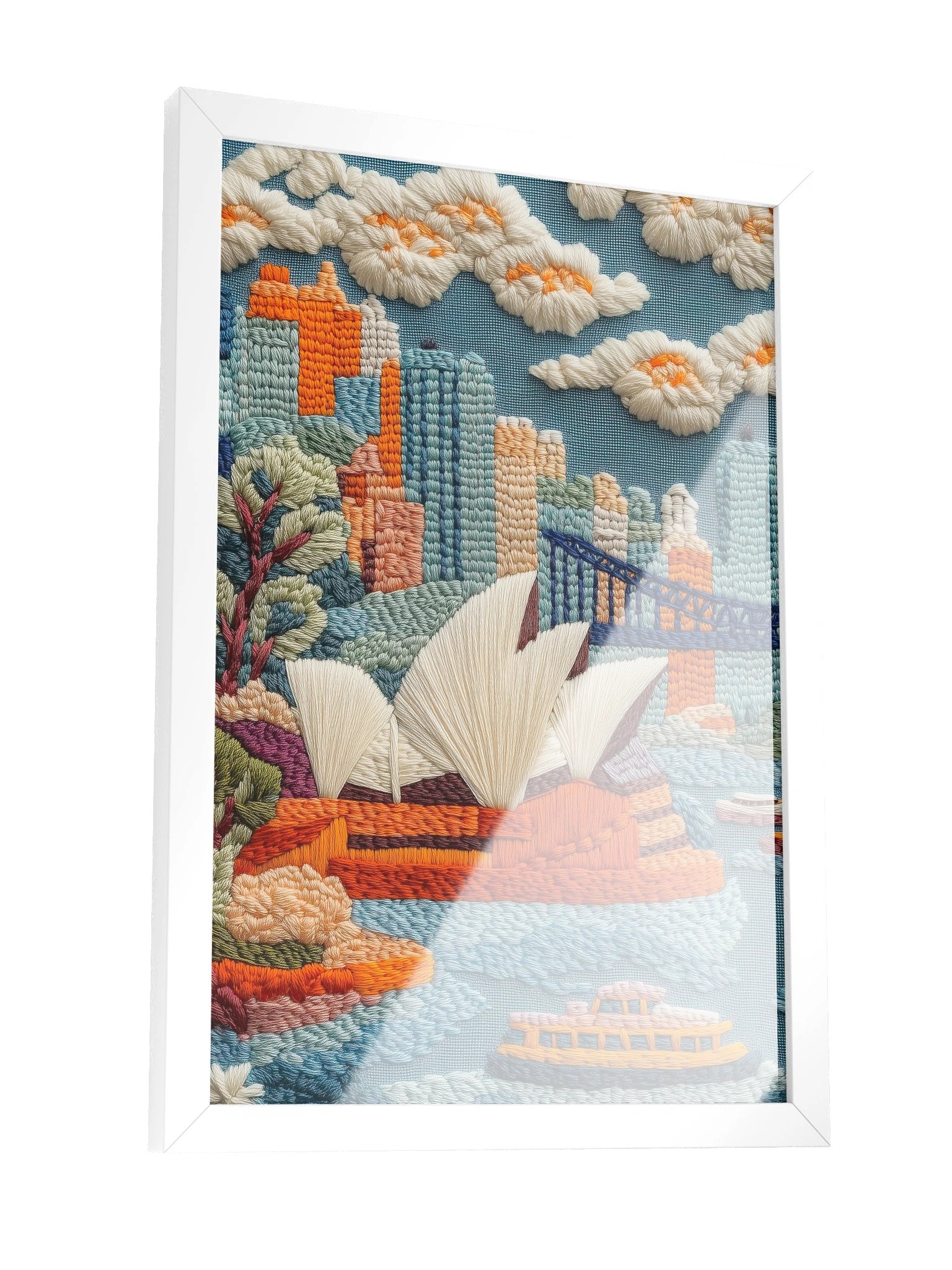 A Day by Sydney Harbour | Embroidery-Style Wall Art — Framed Print product image (3)