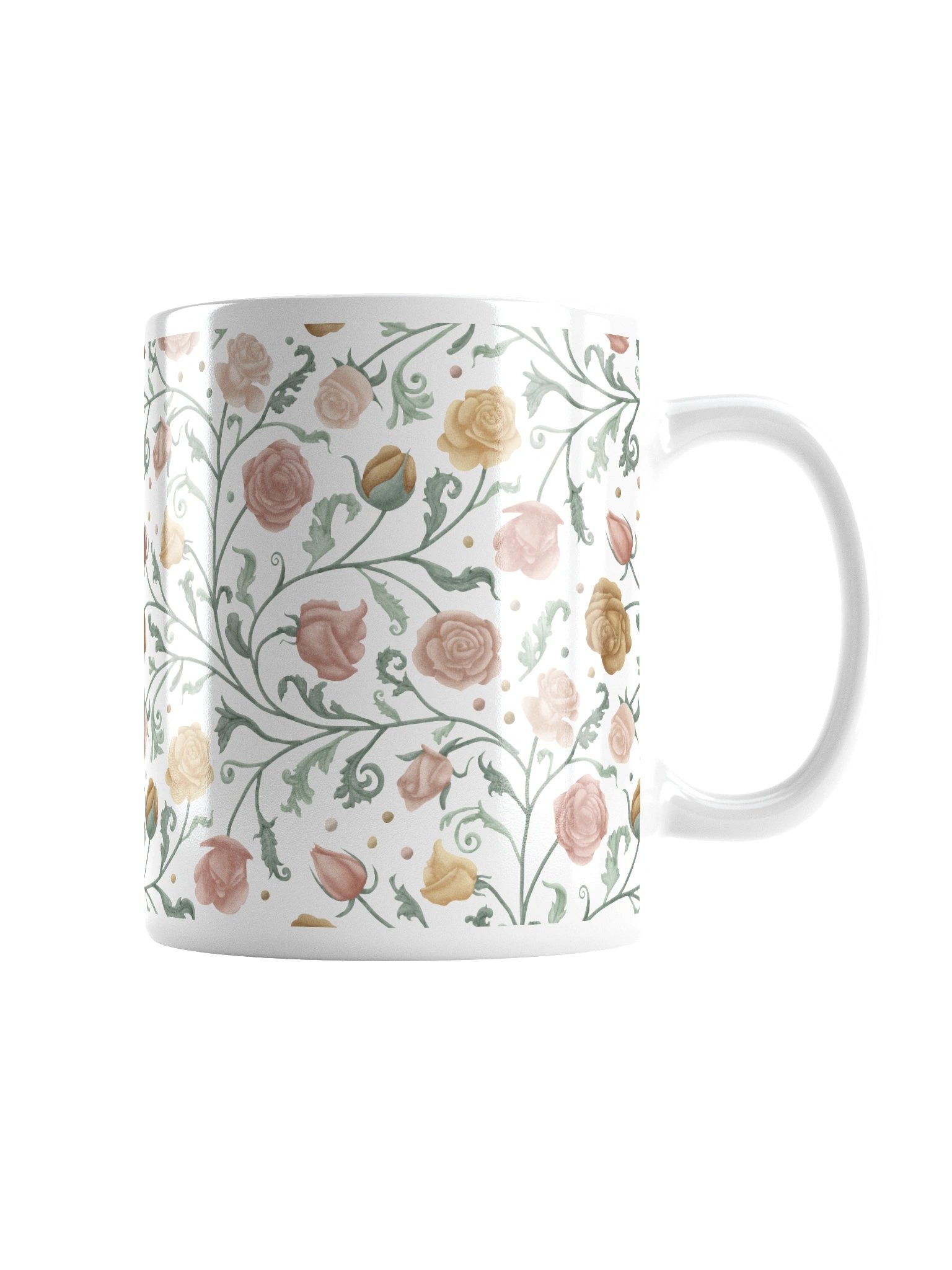 White glossy mug magical garden of renaissance. Elegant floral coffee mug for art lovers product image (5)