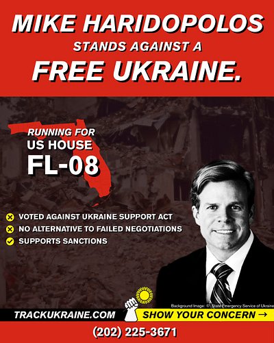Florida district 8 congressman @mikeharidopolos voted against the only significant support package to assist Ukraine's self d...