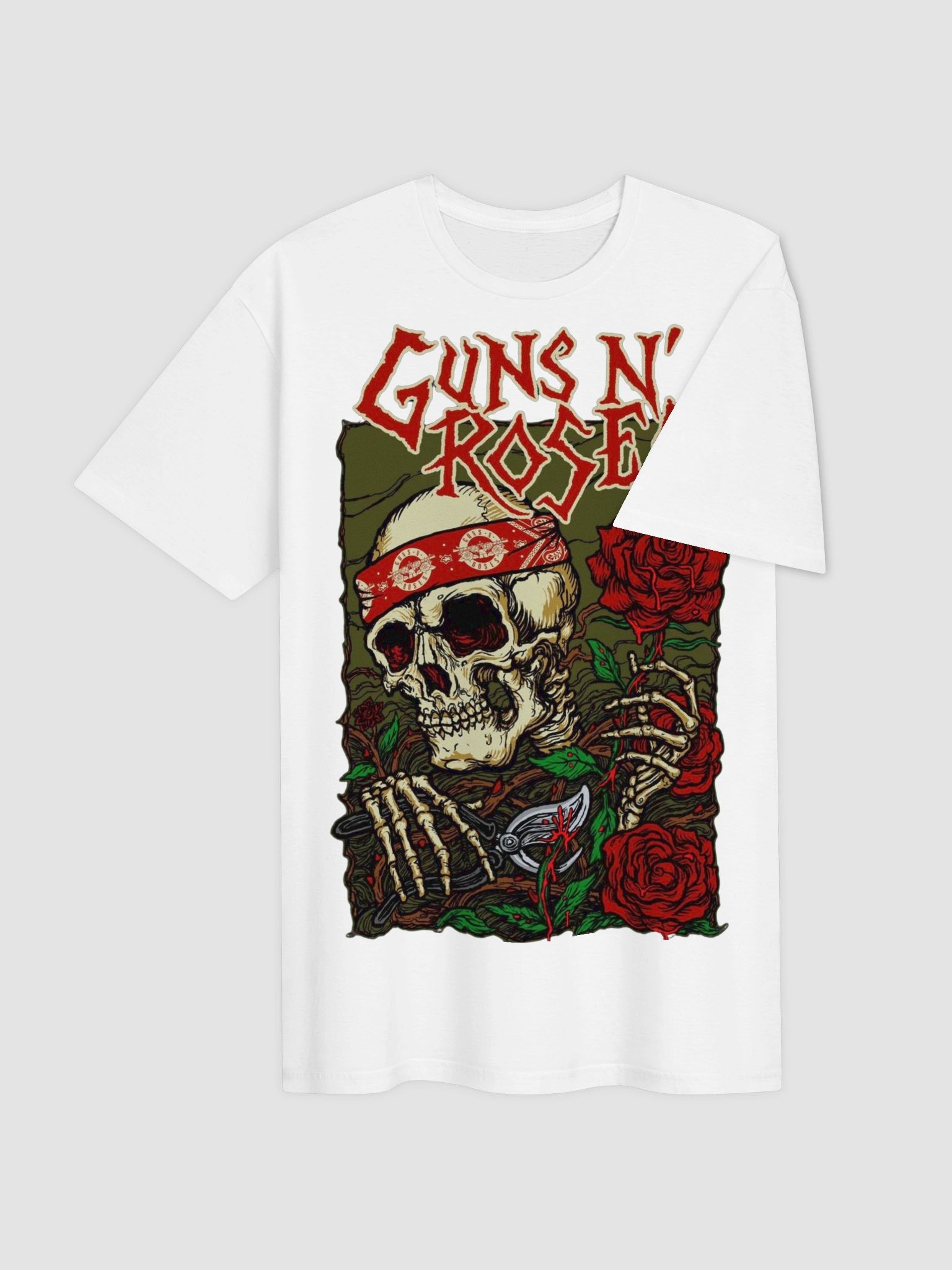 Guns N’ Roses Skull & Roses Graphic T-Shirt | Bandana Skeleton Artwork | 80s Hard Rock Streetwear product image (3)