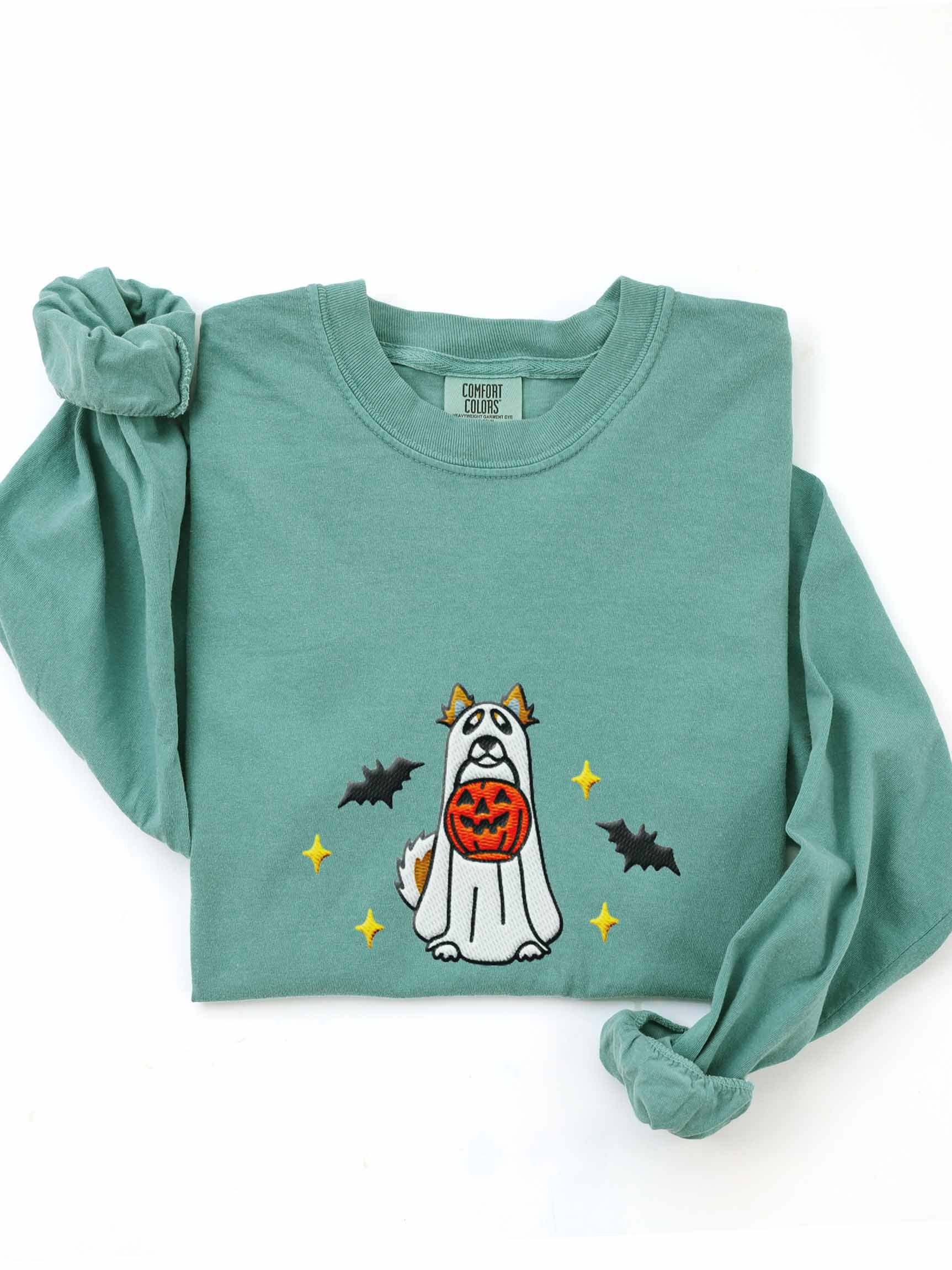 Halloween Alaskan Malamute(Brown) Embroidered Long-Sleeve T-Shirt product image (1)