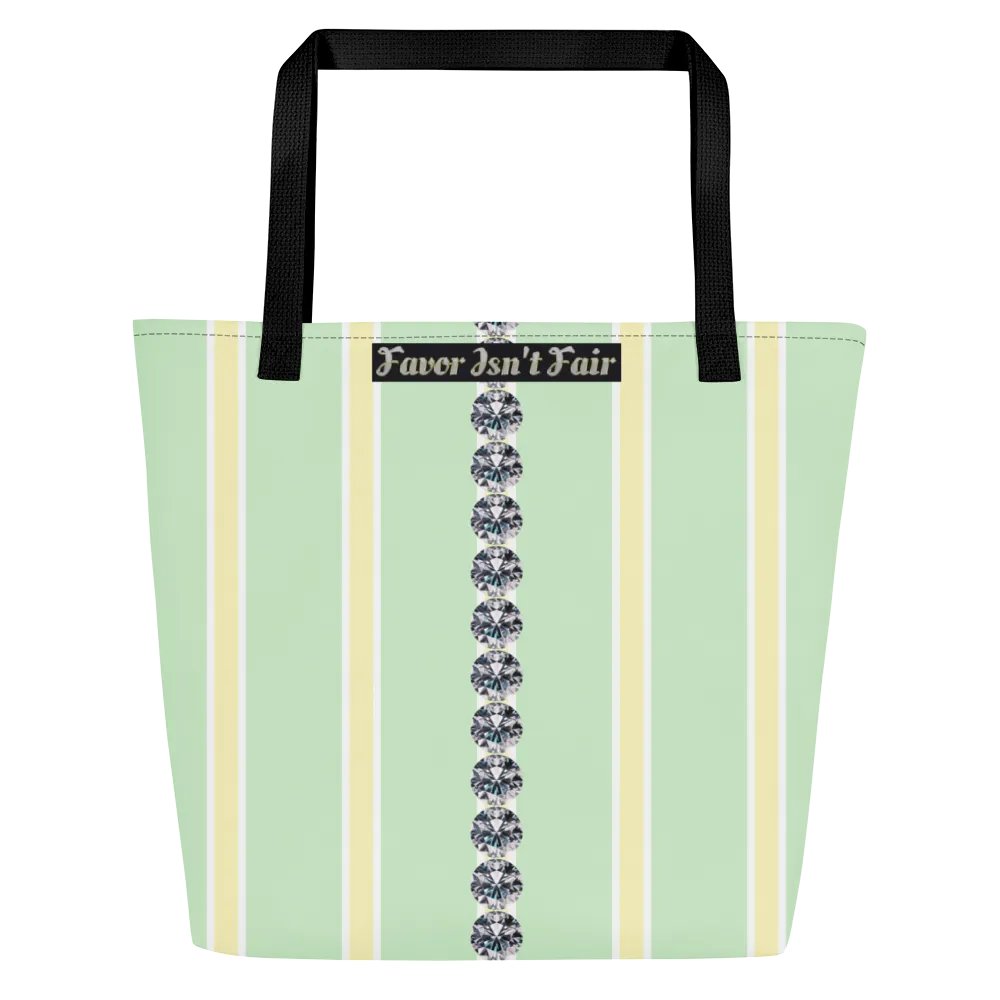 Yellow and Green Striped Geometric with Diamonds BBG Tote Bag with Pocket product image (2)