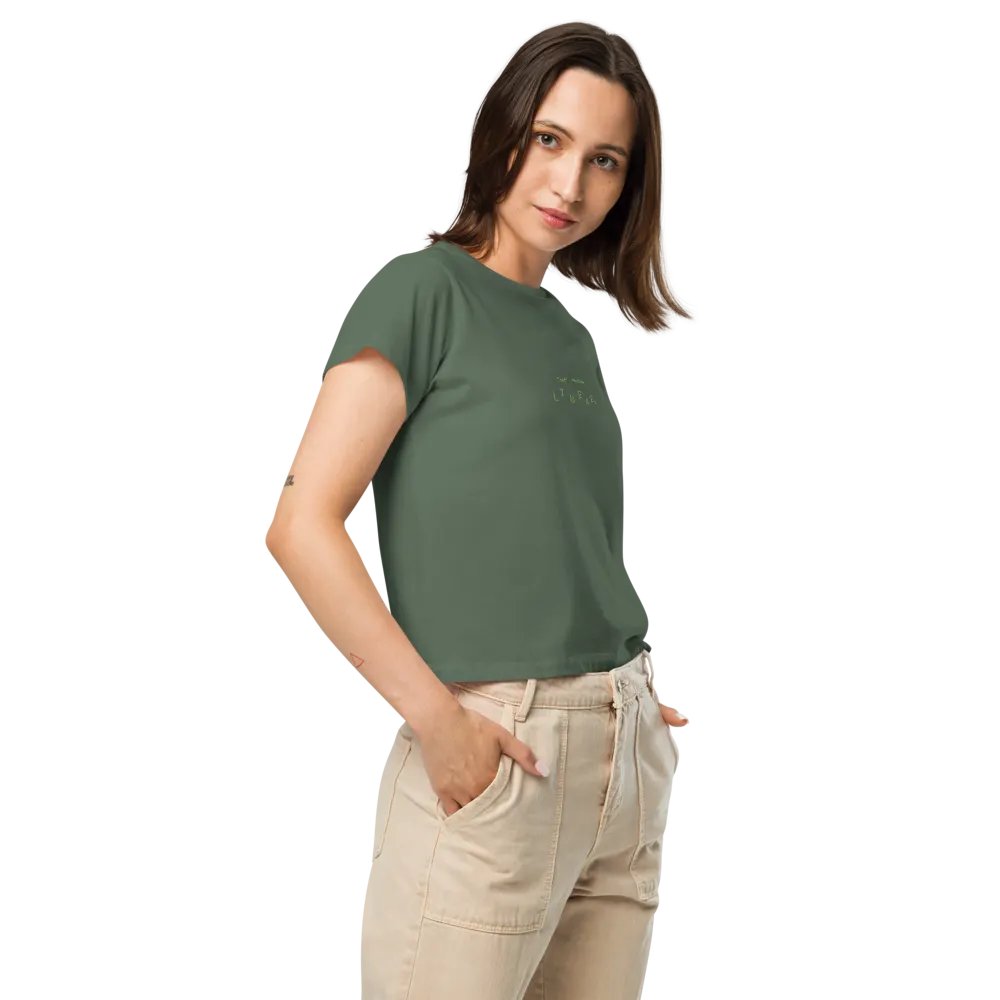 *not* mentally linear (monochrome green) embroidered waist length t-shirt product image (9)