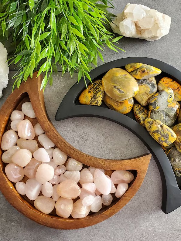 10" Crescent Moon Wooden Display Tray – Crystal Holder • Spiritual Home Decor • Altar & Jewelry Organizer product image (3)