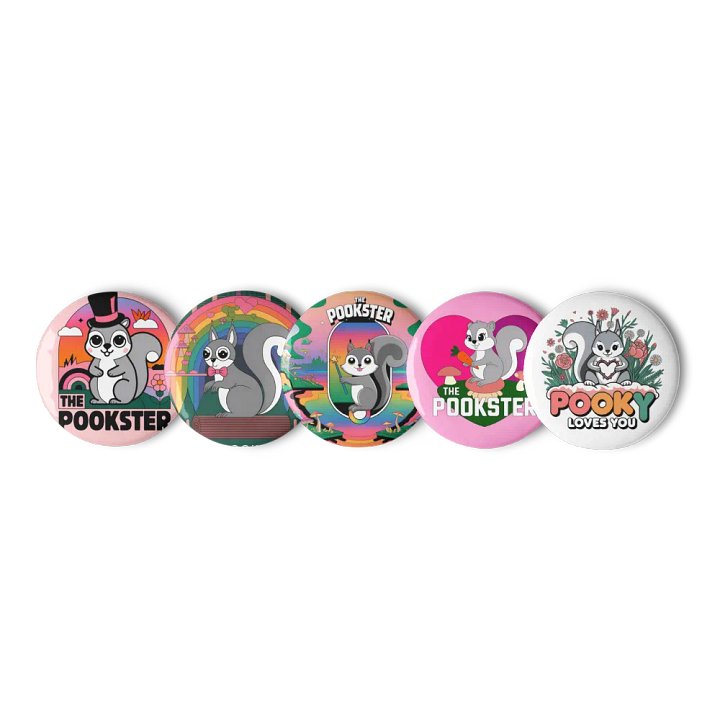 Original Pooky Artwork Buttons: Set of Five -h product image (1)