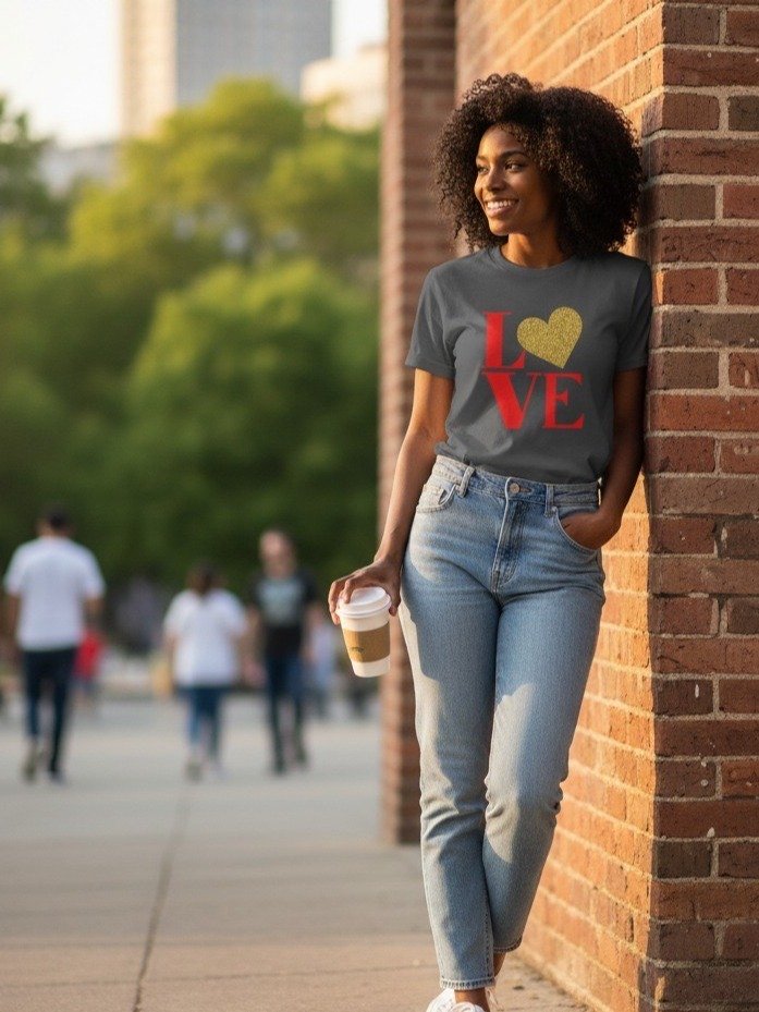 Love in Red Letters Gold Heart Oversized Tee product image (4)