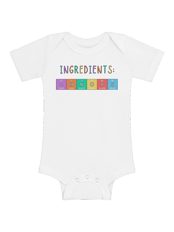 CHNOPS Elements of Life - Science Baby Onesie in White product image (1)