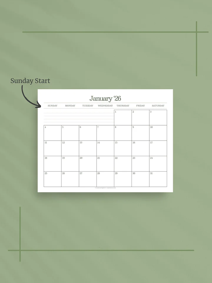 Forest Simplicity 2026 Calendar - Single Page per Month, Sunday Start, Letter Size product image (2)