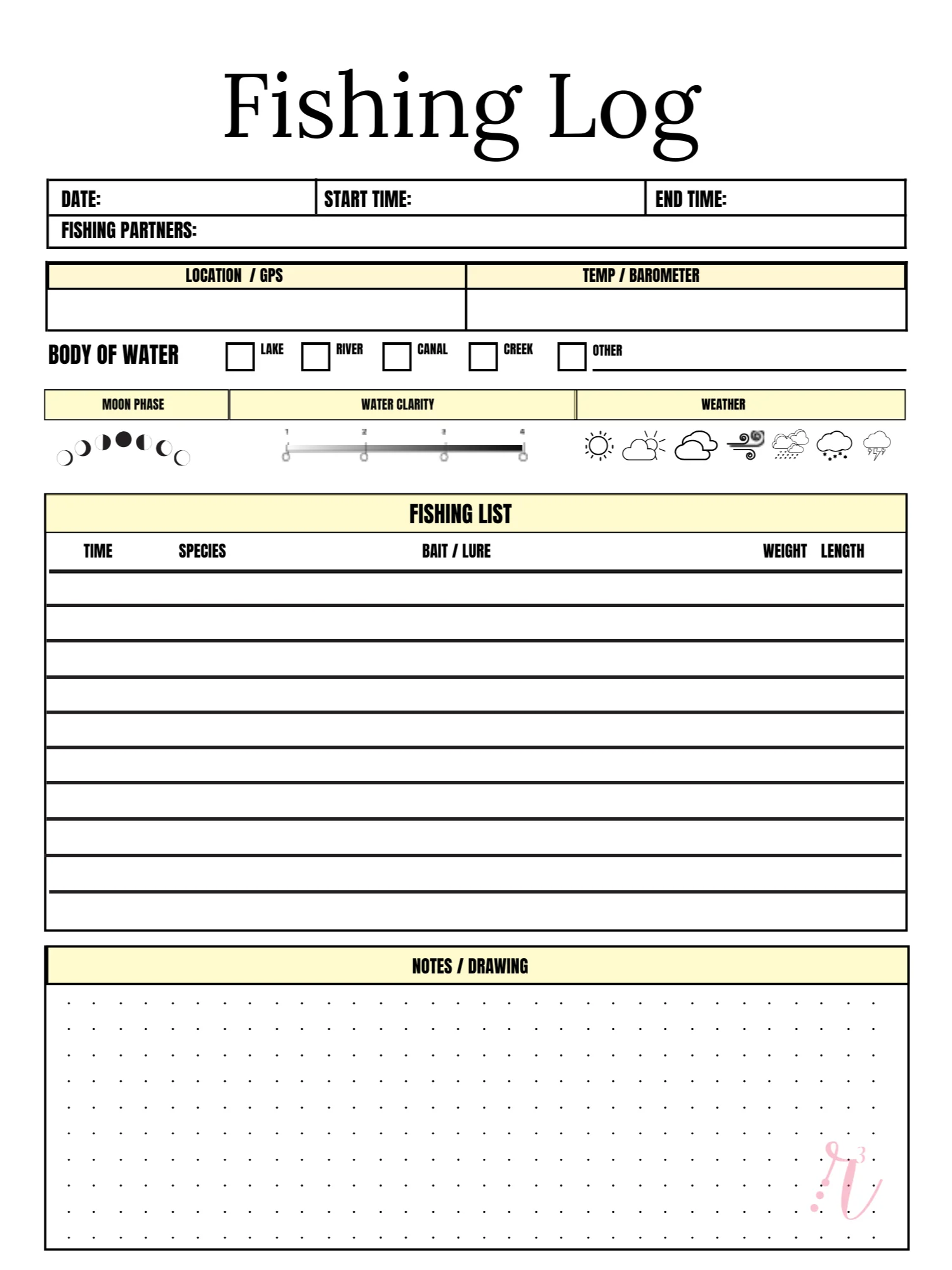 FREE Fishing Log - Printable PDF product image (1)