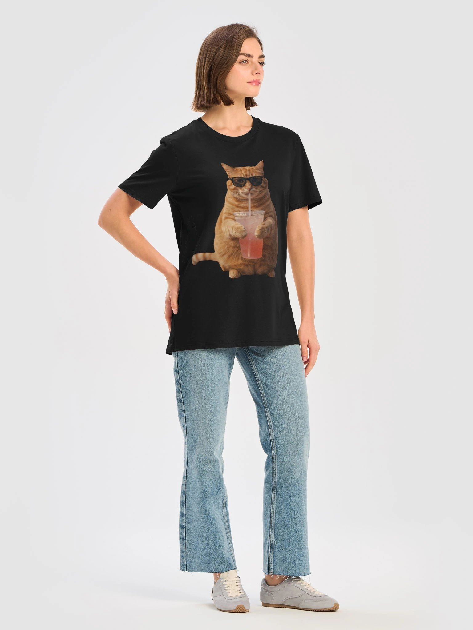 Cool Cat Sipping Drink T-Shirt product image (64)