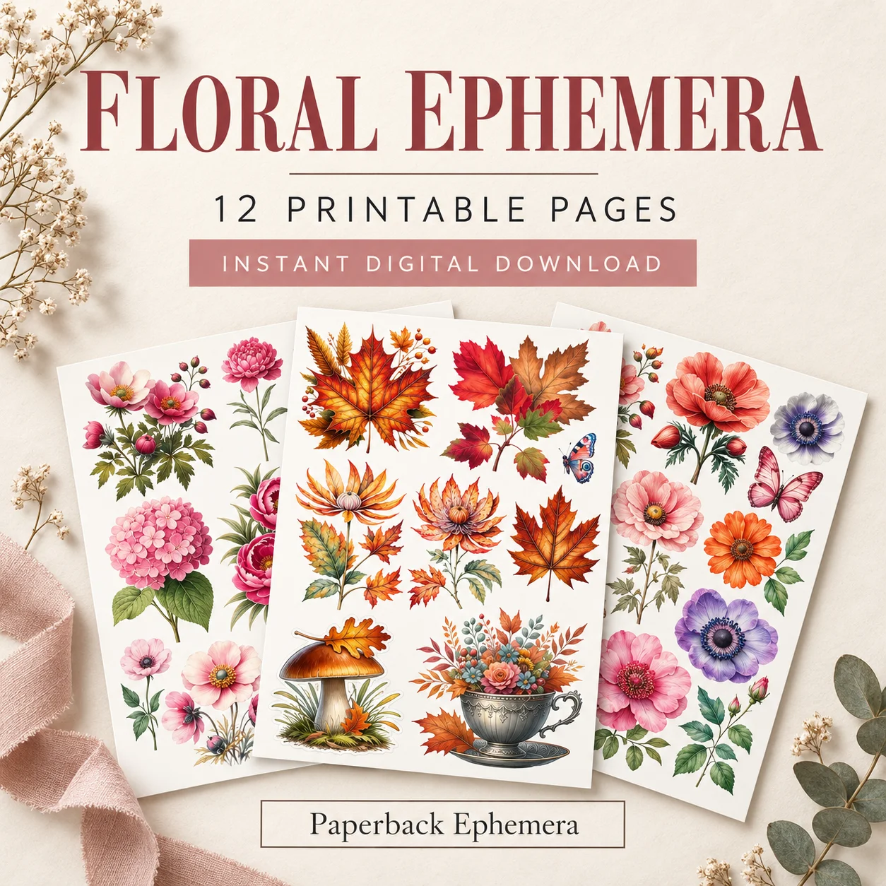 Vintage Floral Ephemera Book – 12 Printable Flower & Rose Collage Pages product image (3)