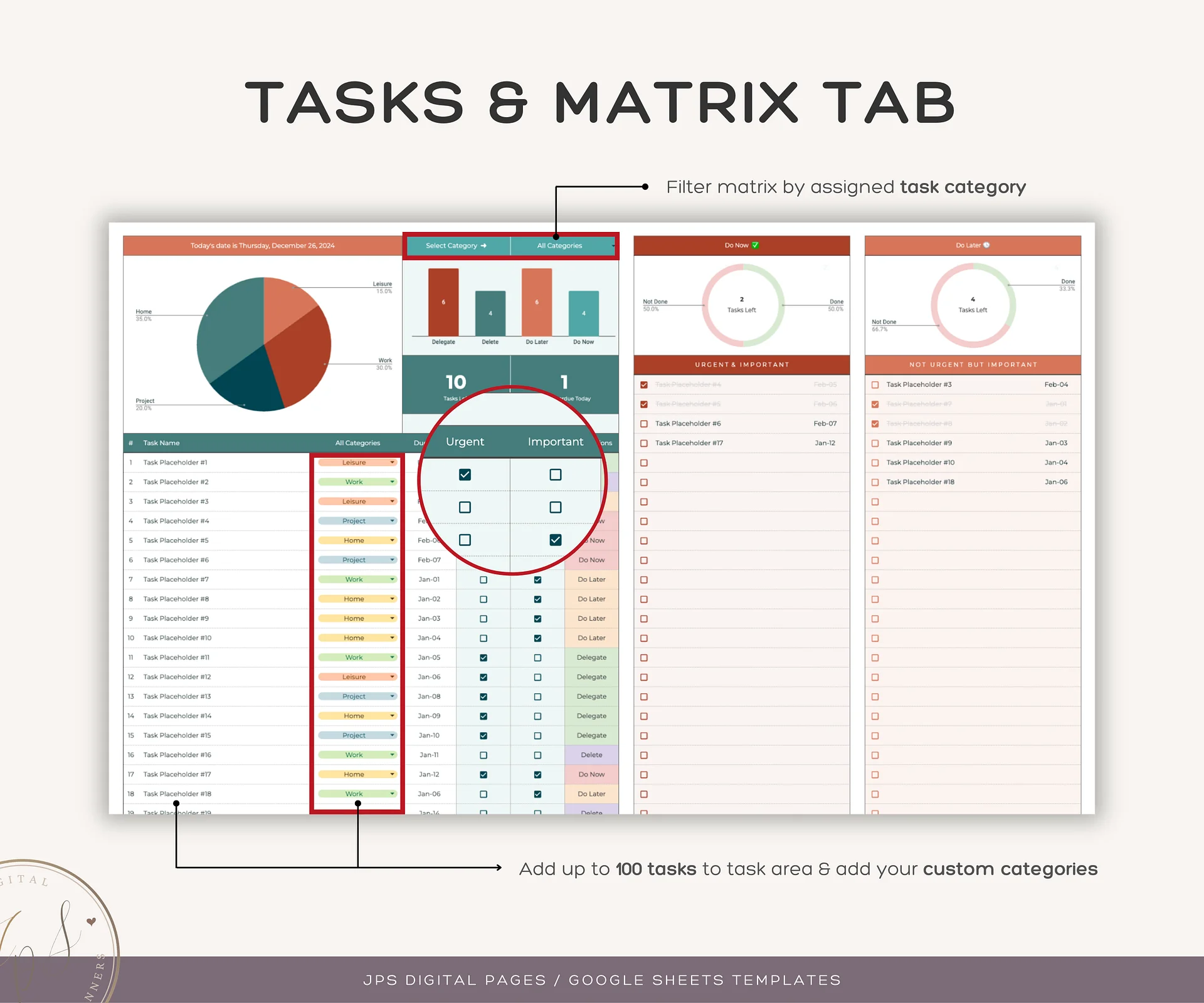 Priority Tracker Eisenhower Matrix, Google Sheets Template product image (3)