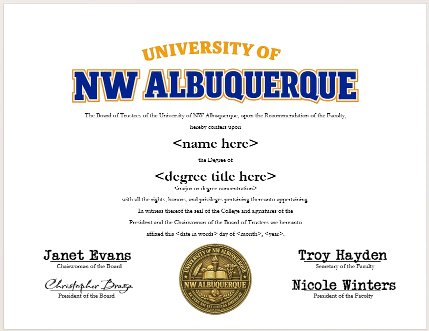 University of NW Albuquerque degree parchment product image (1)
