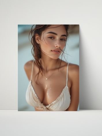 Sun-Kissed Beach Model 8x10 Metal Wall Art – White Bikini Metal Poster product image (1)