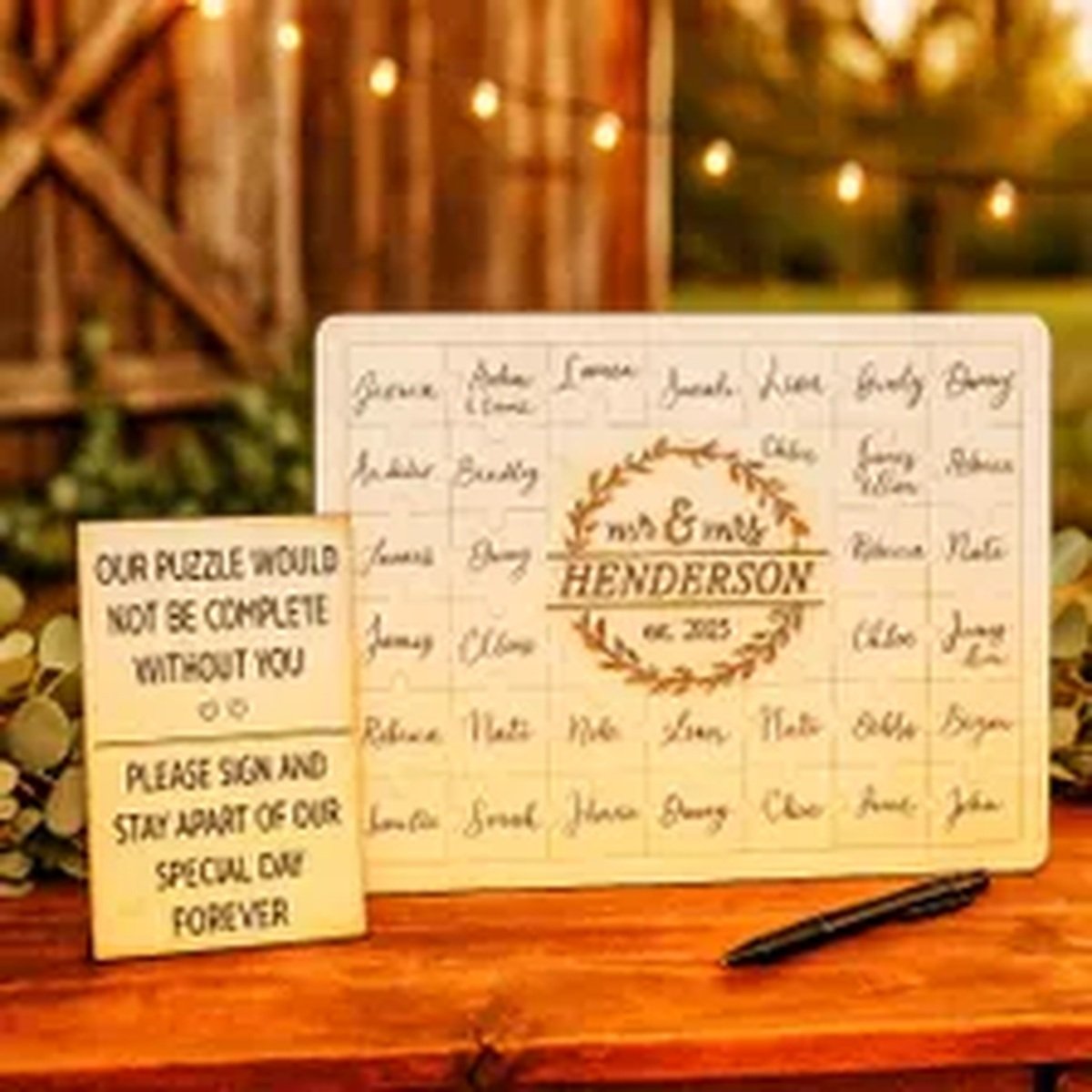 Wooden Wedding Puzzle Guest Book – Unique Custom Jigsaw Guestbook Alternative – Personalized Wood Guest Sign-In product image (8)