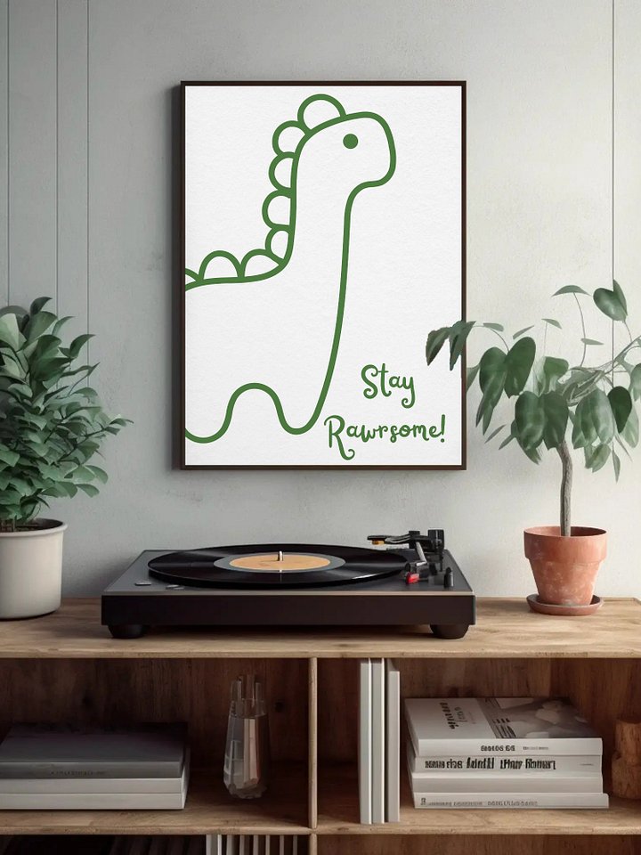 Stay Rawsome Dinosaur Wall Art - Cute Minimalist Dino Print, Motivational Kids Room Decor, Fun Nursery Poster, Playroom Dinosaur Art product image (2)