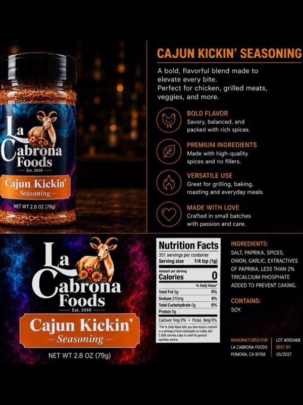 La Cabrona Foods Cajun Kickin' Seasoning, Bold Authentic Mexican-Style Seasoning product image (10)