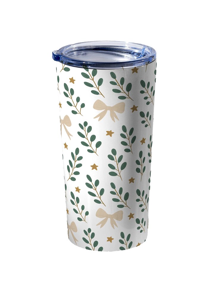 Stainless steel tumbler ribbons & stars botanical Christmas. Elegant holiday insulated drinkware product image (2)