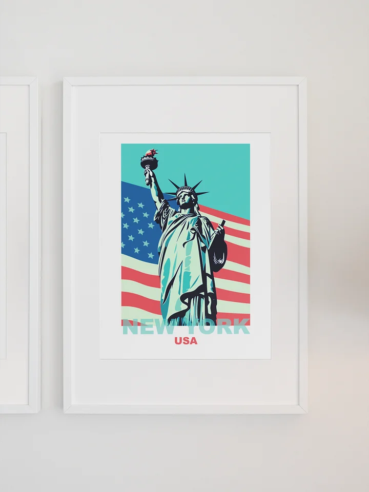 Statue of Liberty with American Flag Poster, Patriotic New York USA Wall Art, Iconic Landmark Print, Bold Graphic Travel Decor product image (1)