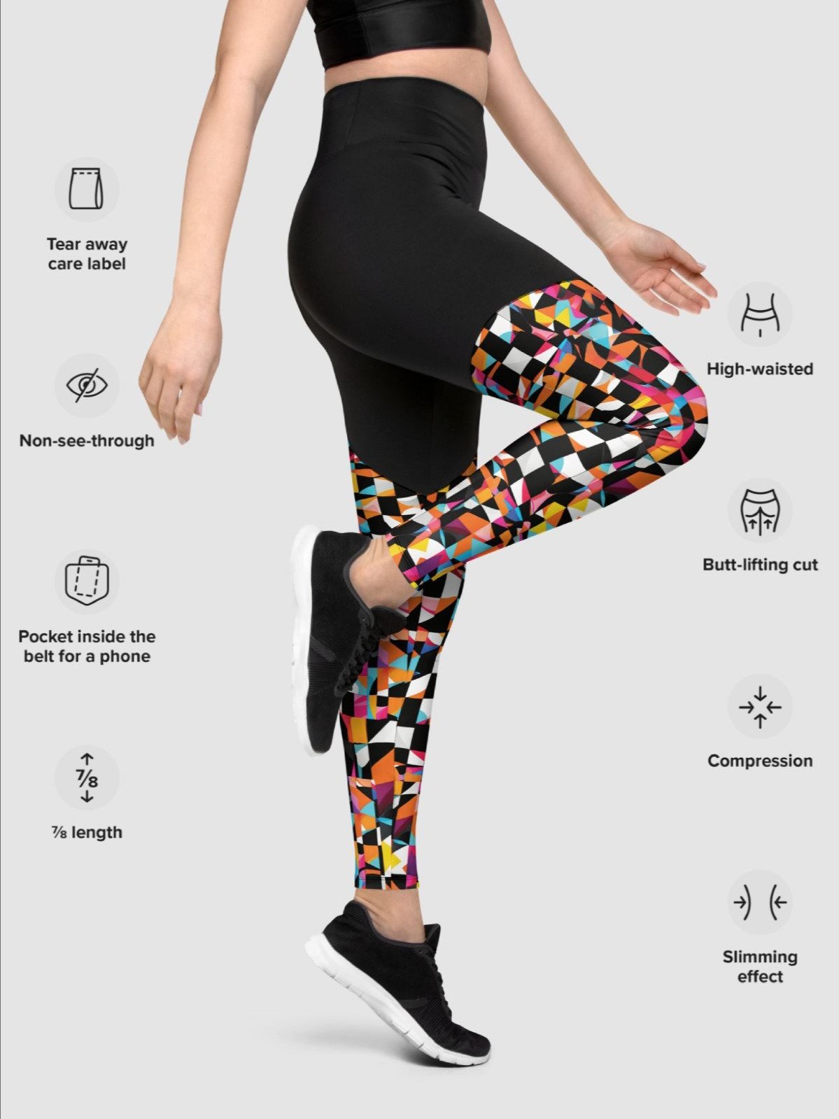 Printed Workout Leggings "Colorful Modern Abstract Checkered Art" product image (4)
