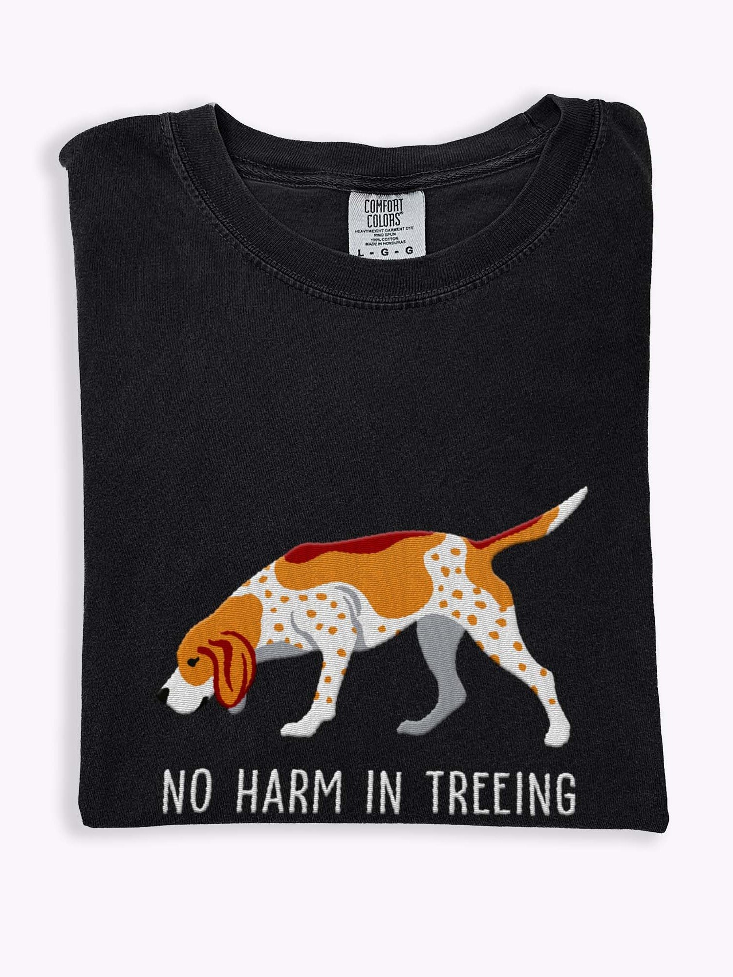 No Harm in Treeing T-Shirt(Embroidered) of a Redtick Coonhound product image (1)