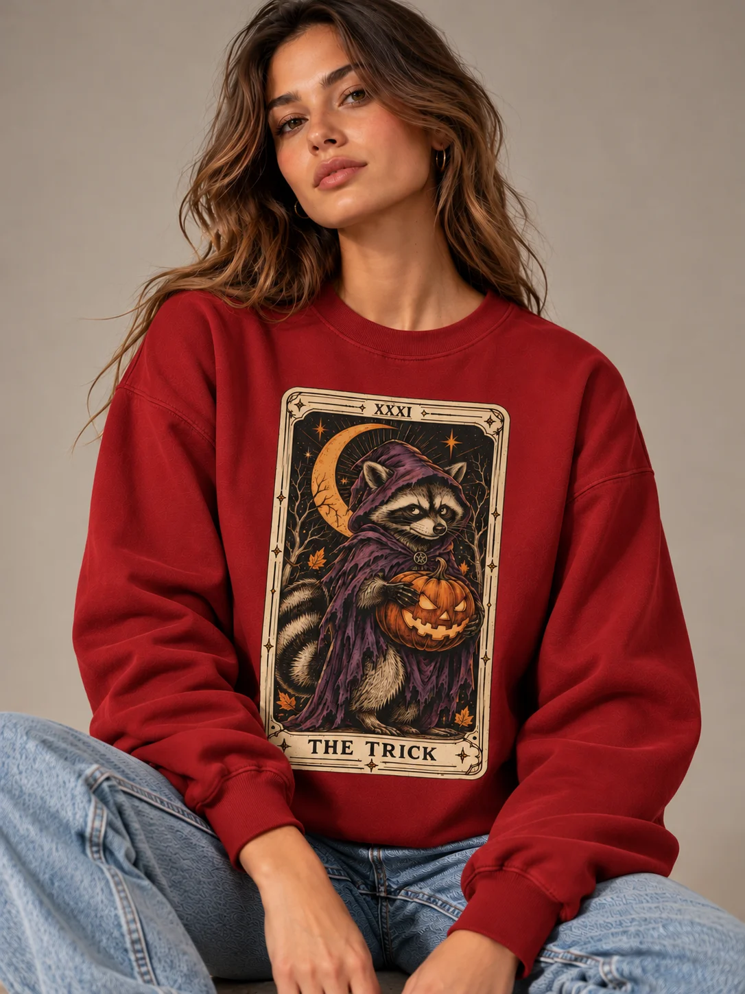 “The Trick” Tarot Card Raccoon Sweatshirt product image (76)