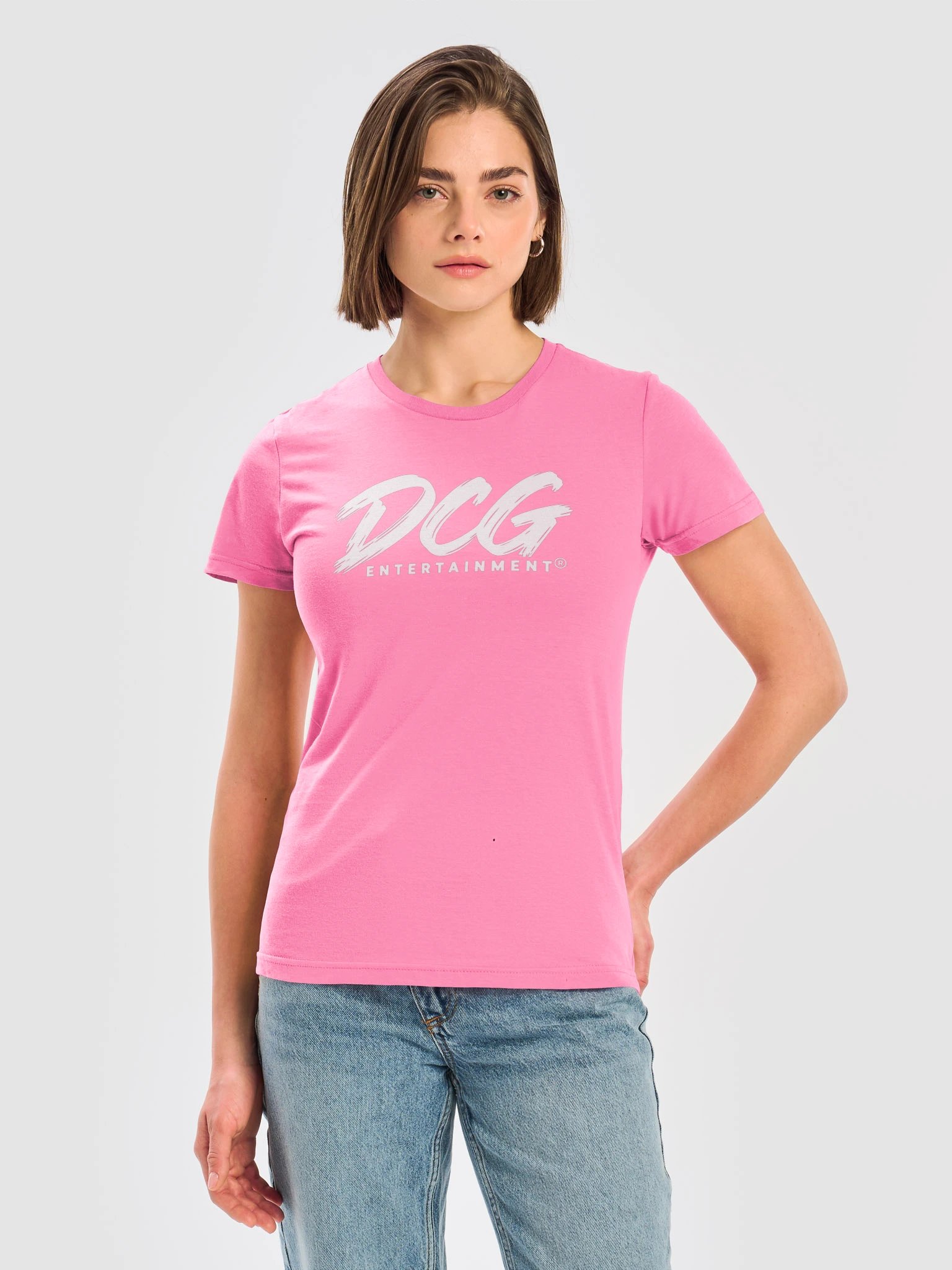DCG Signature Women’s Softstyle T-Shirt – White Logo on Azalea Pink product image (5)