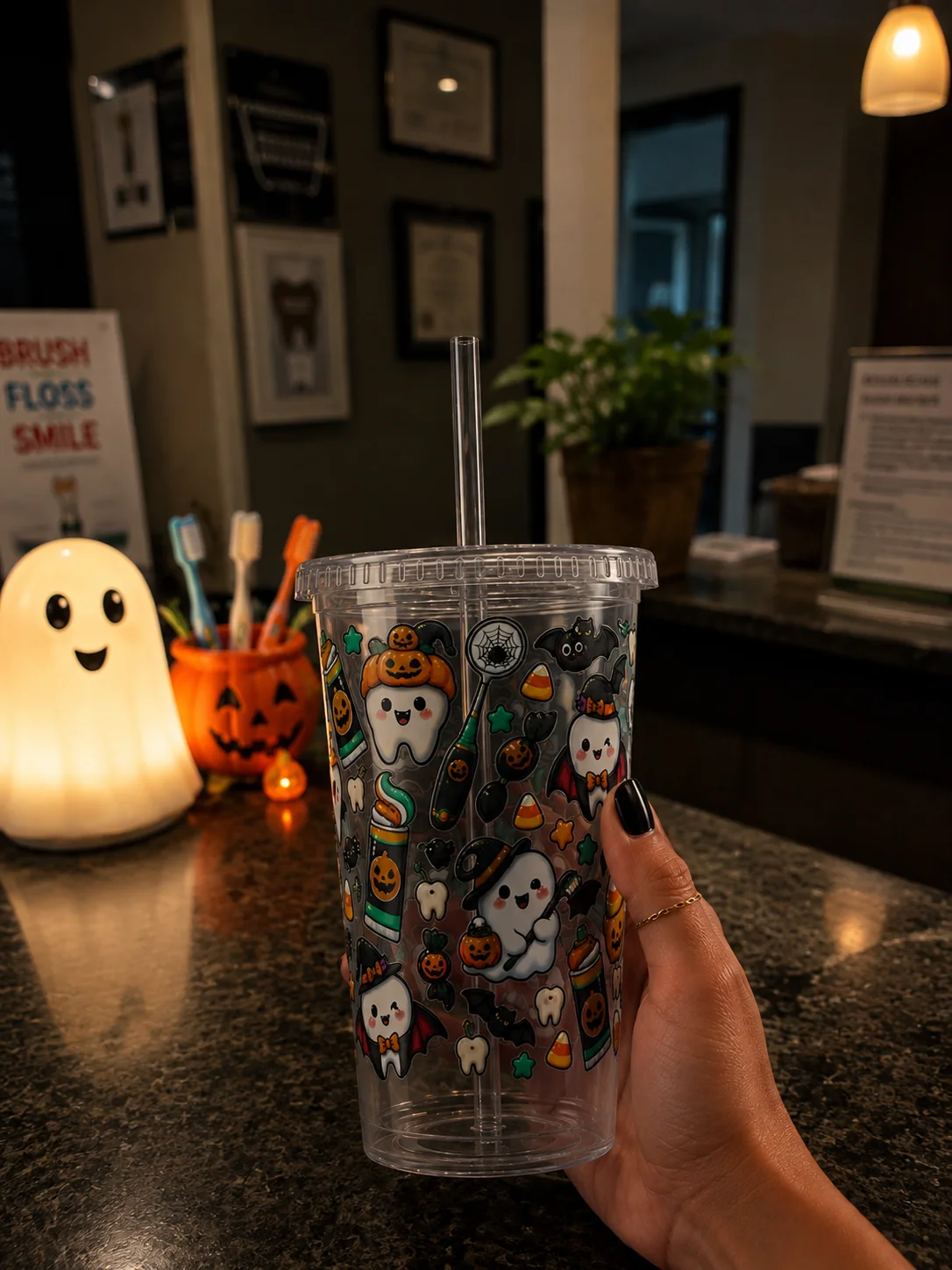 Halloween X Dentist Vibes Clear Dual Wall Tumbler 16 Oz (473 ml) product image (1)