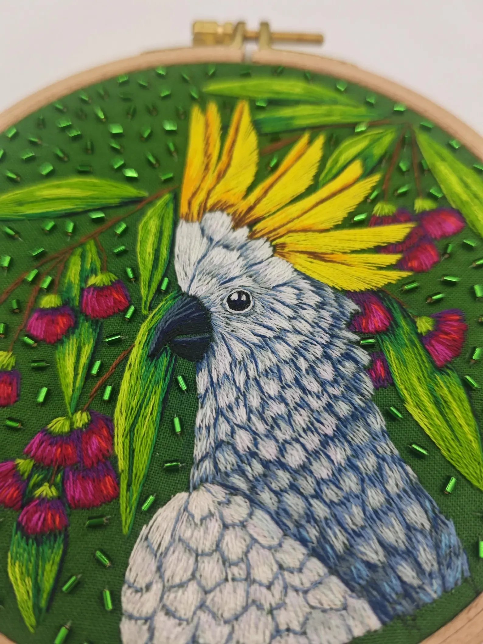 PDF hand embroidery tutorial, cockatoo pattern, parrot DIY art product image (5)