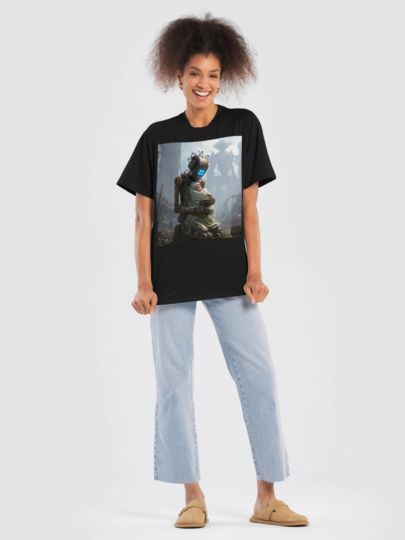 Cyberpunk Robot Baby T-Shirt, Sci-Fi Guardian Art, Futuristic Tech Gift, 8K Oversized Tee product image (9)