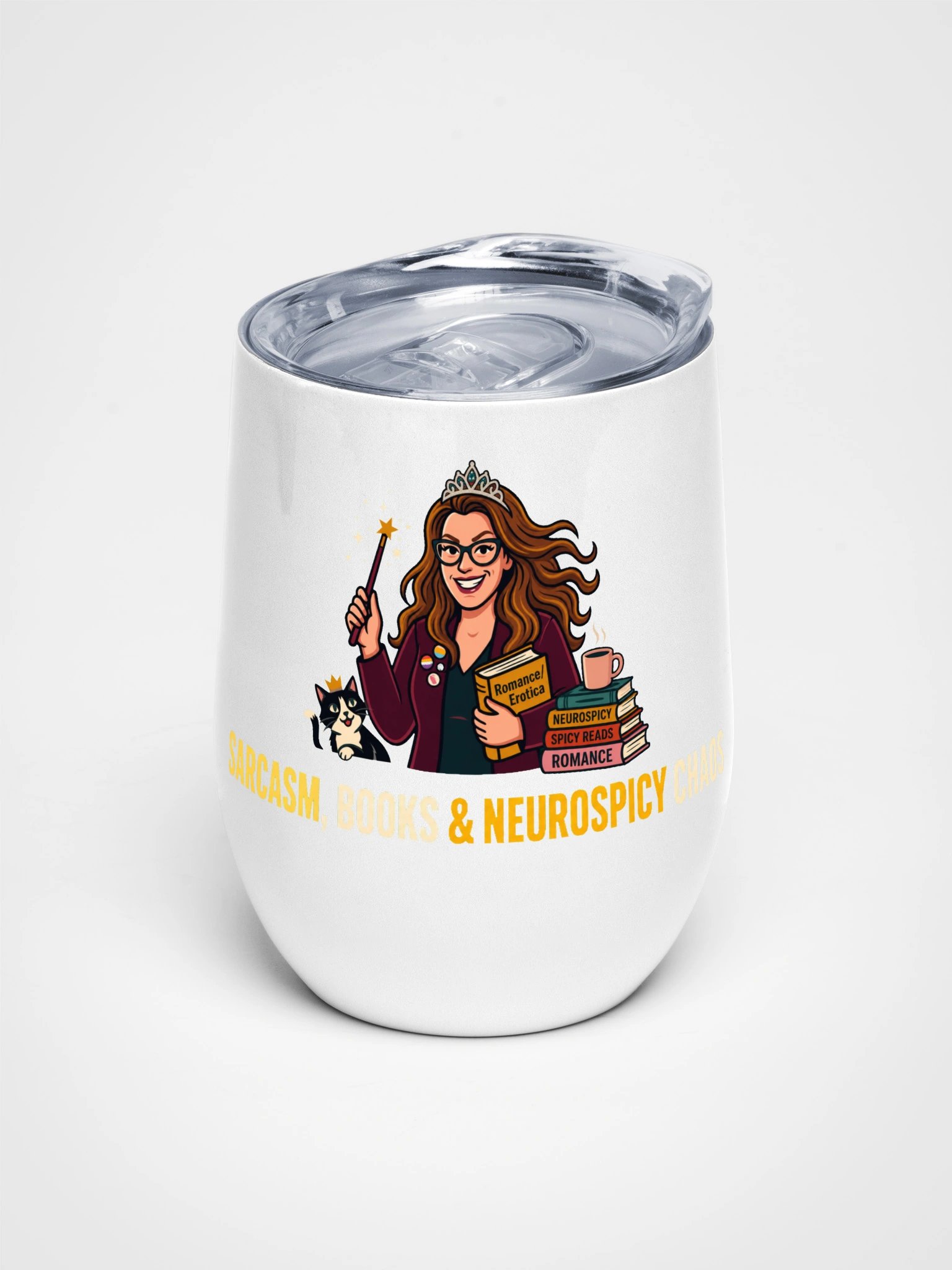 Sarcasm, Books, & Neurospicy Chaos Wine Tumbler product image (1)