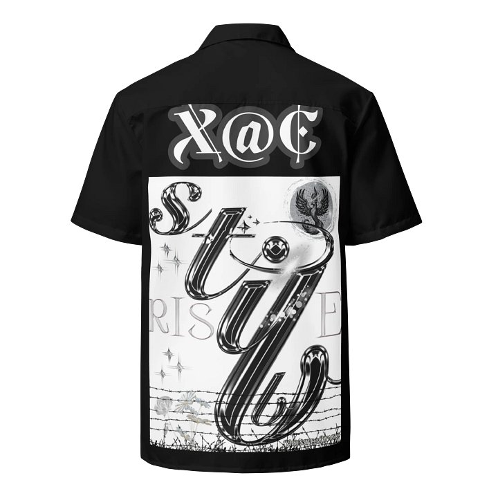 Y2K XPRESSIVE @CAPACITY STILL RISE METALLIC PHOENIX BUTTON DOWN BLACK product image (2)