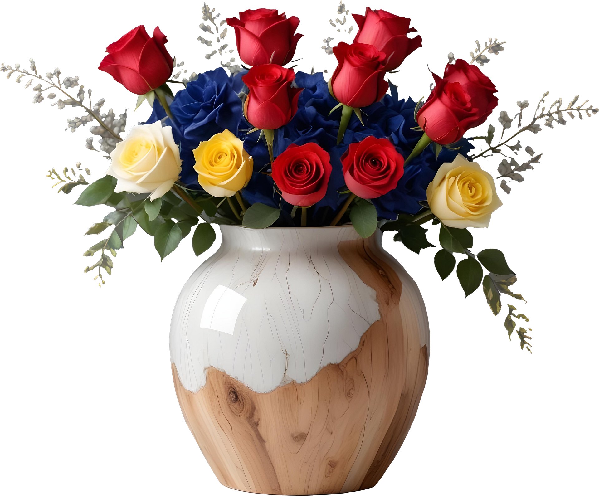 Rustic Romance Wooden Vase with Multicolor Roses PNG product image (1)