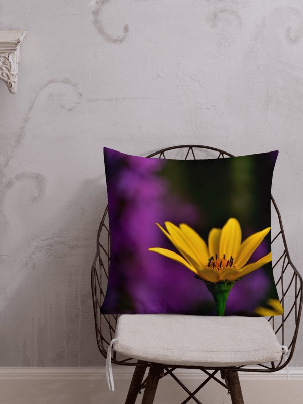 Premium pillow - Bright yellow blossom against a purple background product image (1)