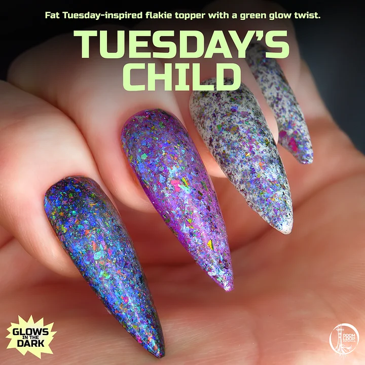 TUESDAYS CHILD - Violet-Green-Gold Iridescent Flake Glow-in-the-Dark Topper product image (1)