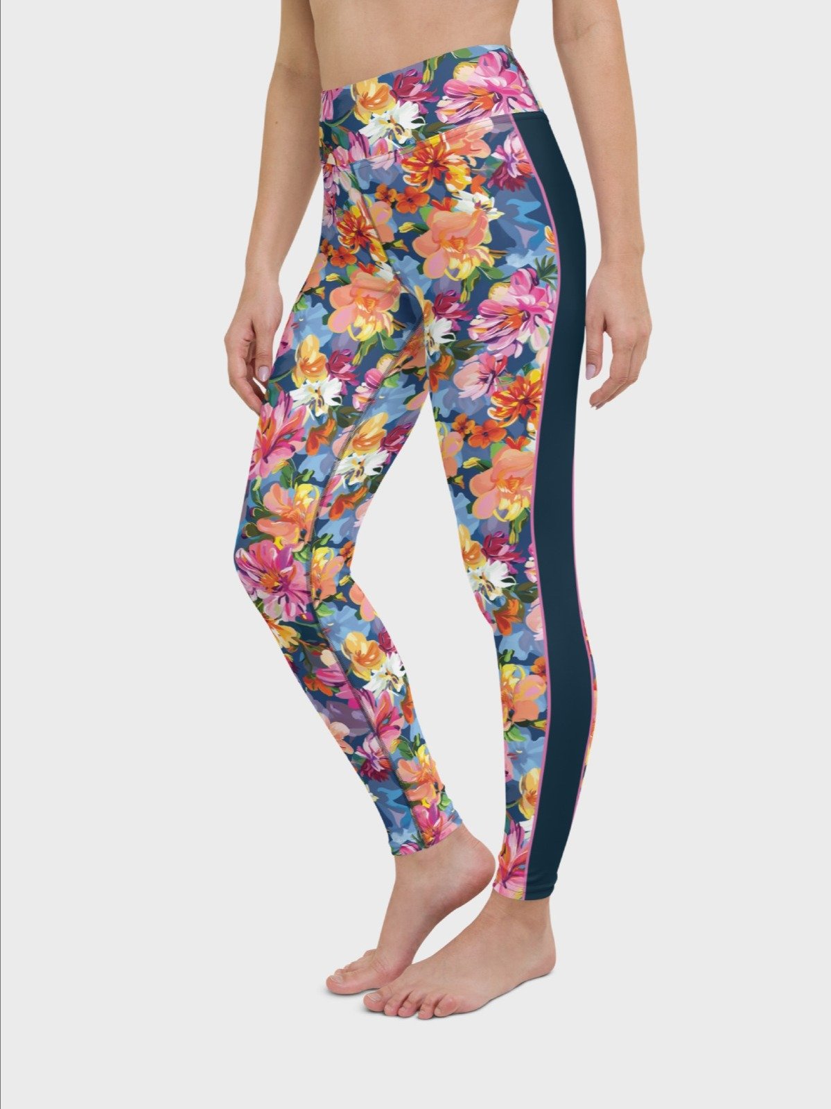 High-Waisted Leggings "Bold Abstract Florals" Mix Stripe product image (5)