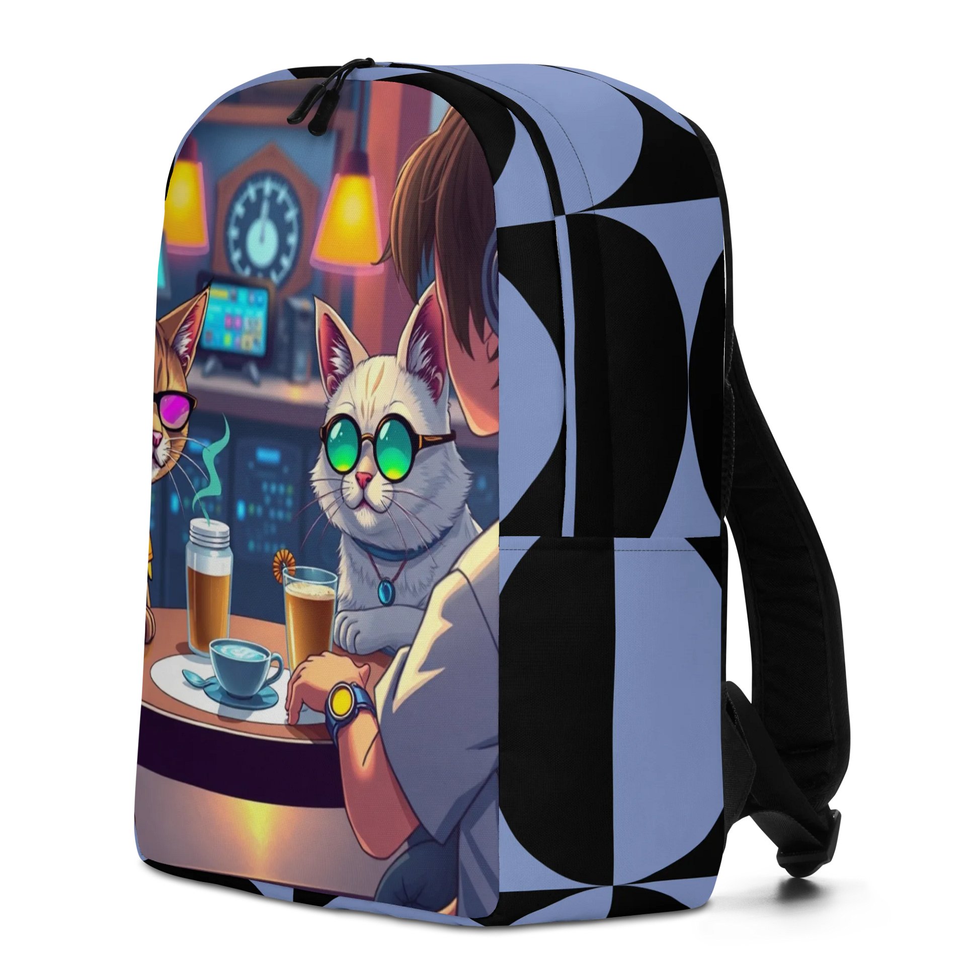 Minimalist Backpack - Chill Mode: Futuristic Cats & Coffee Vibes product image (2)