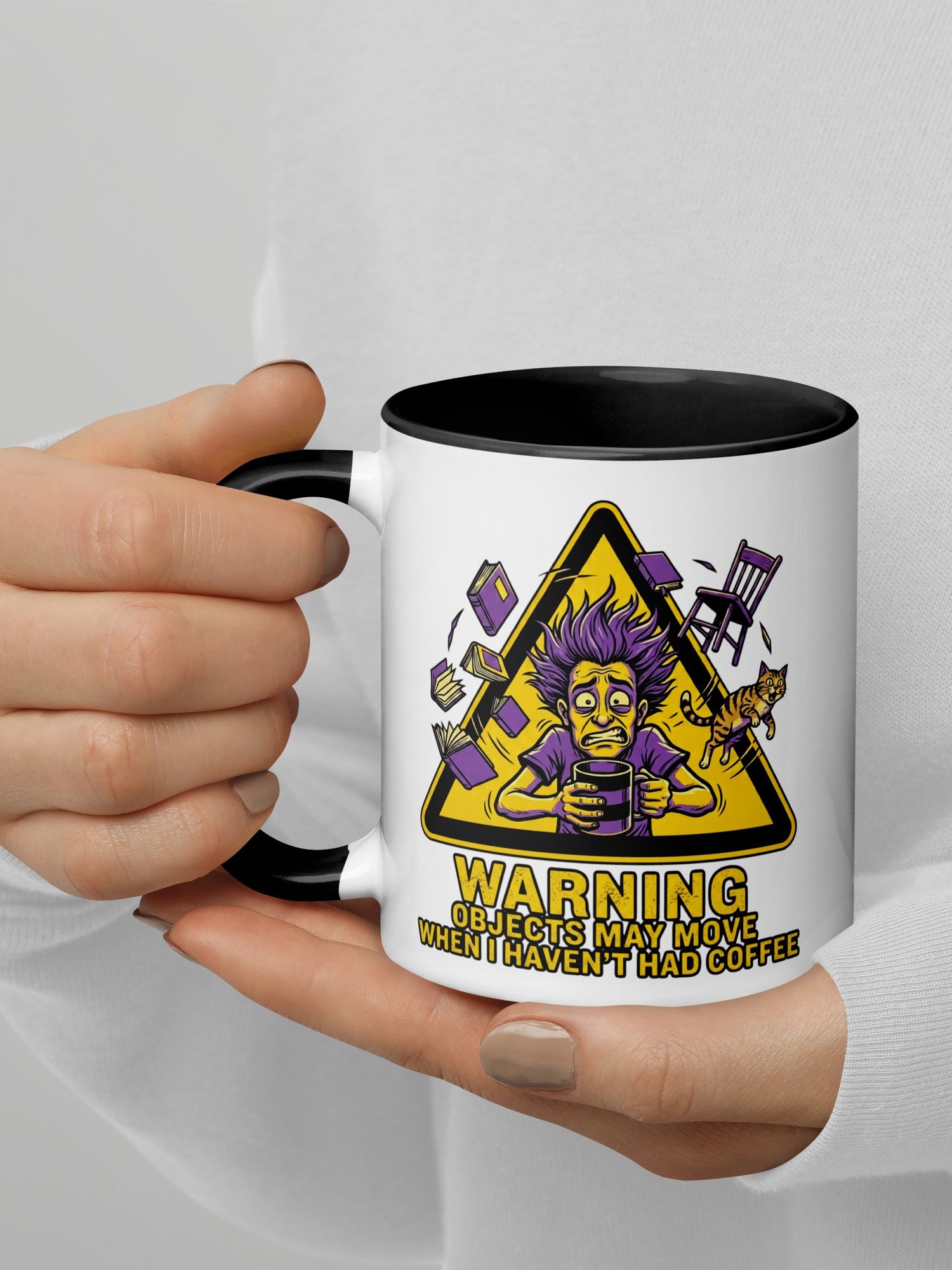 Warning Objects May Move Without Coffee Mug | Funny Hazard Sign Mug | Sarcastic Caffeine Lover Gift product image (2)