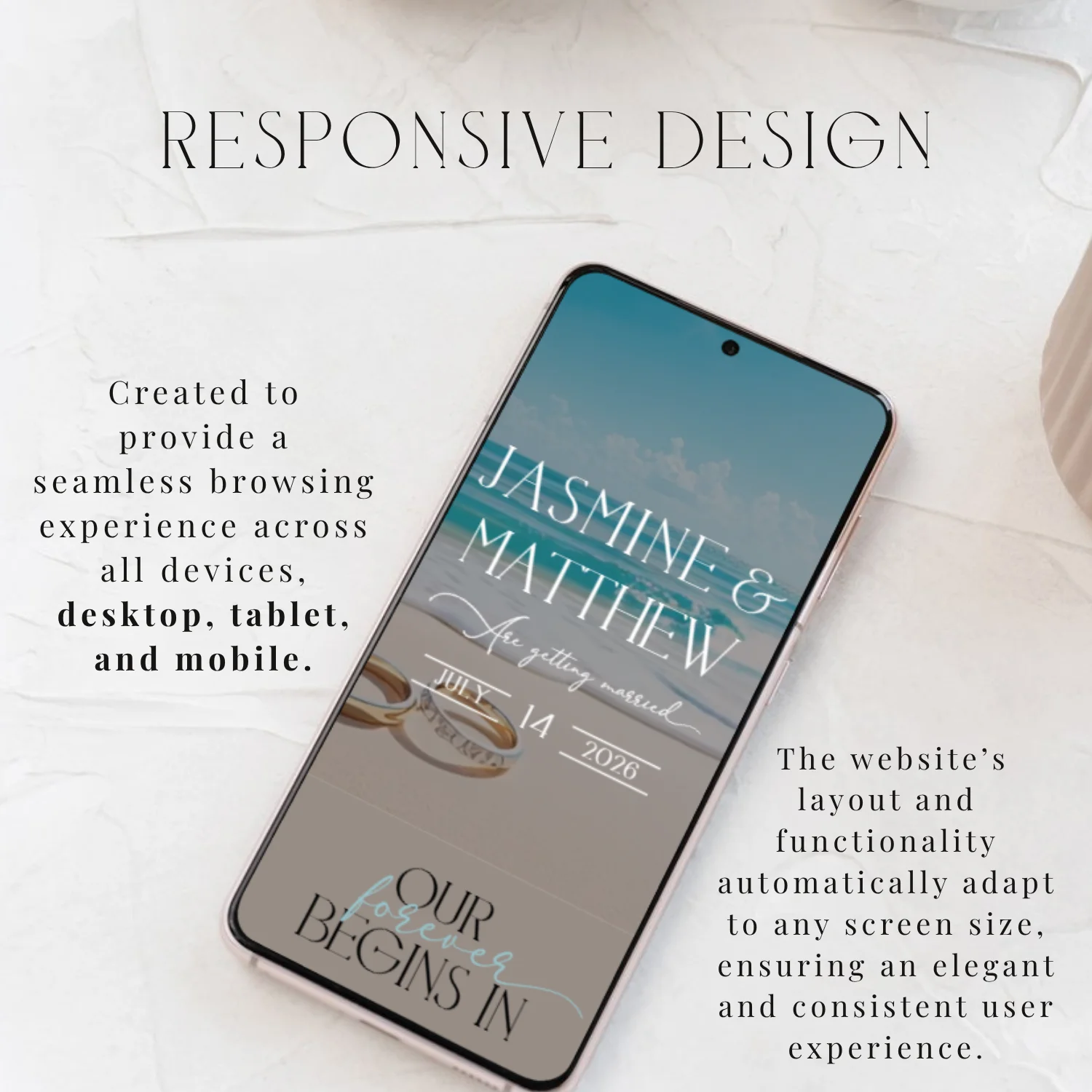 Beach Wedding Website Template | Coastal Ocean Theme | Editable Canva Template | Destination Wedding | RSVP Website | 5x7 Invite Included product image (2)