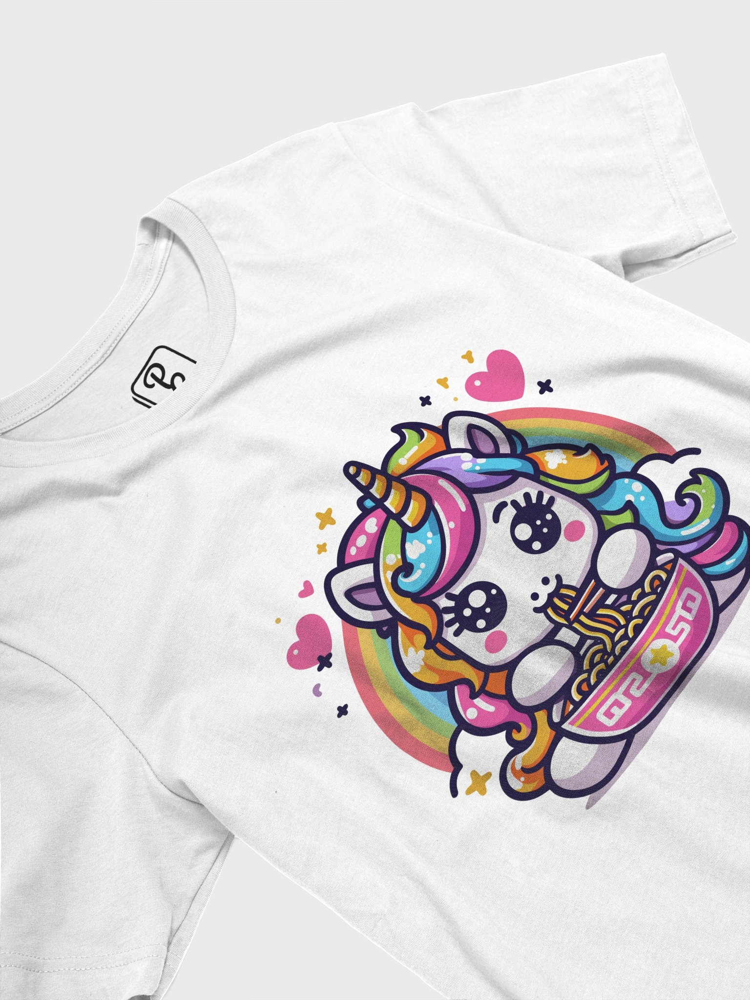 A cute Unicorn eating ramen noodles Triangular Spectrum Logo T-Shirt product image (3)