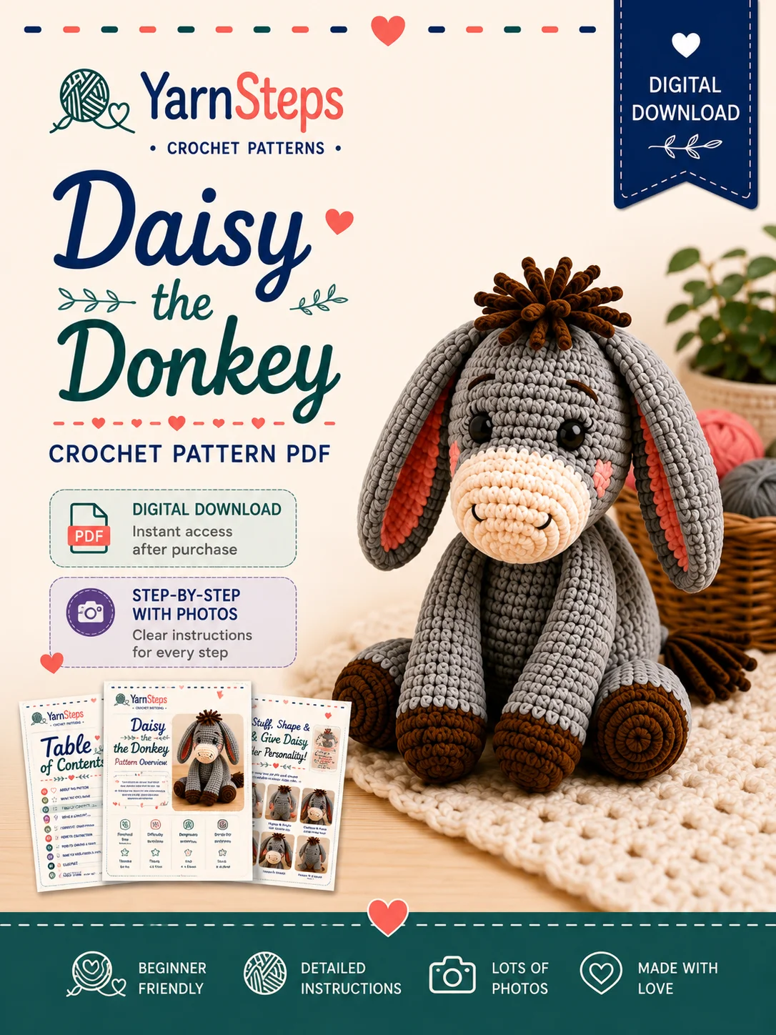 Daisy the Donkey Crochet Pattern PDF product image (1)