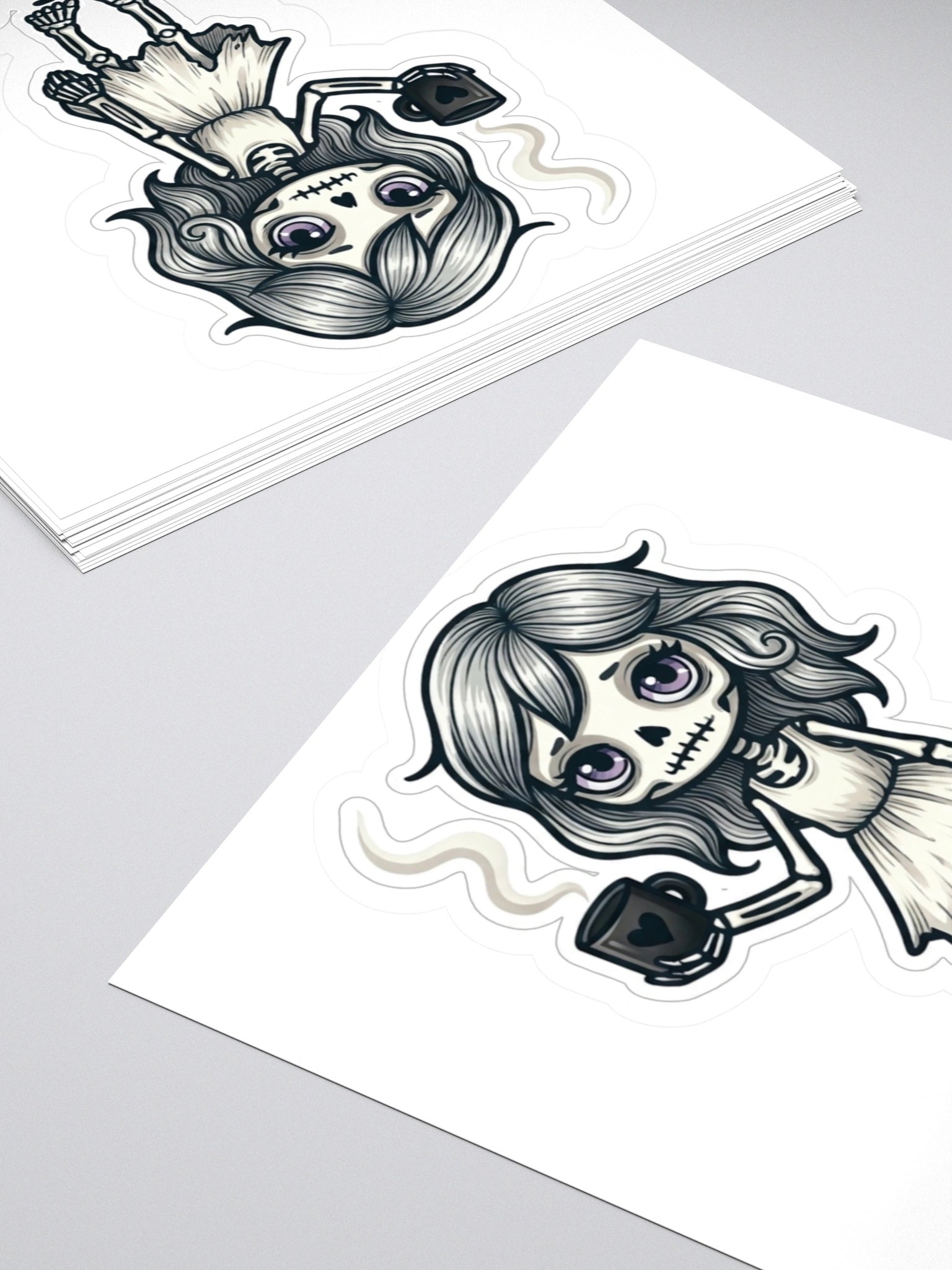"Me Before Coffee" Skeleton Girl Kiss-Cut Sticker | Me Before Coffee Collection product image (3)