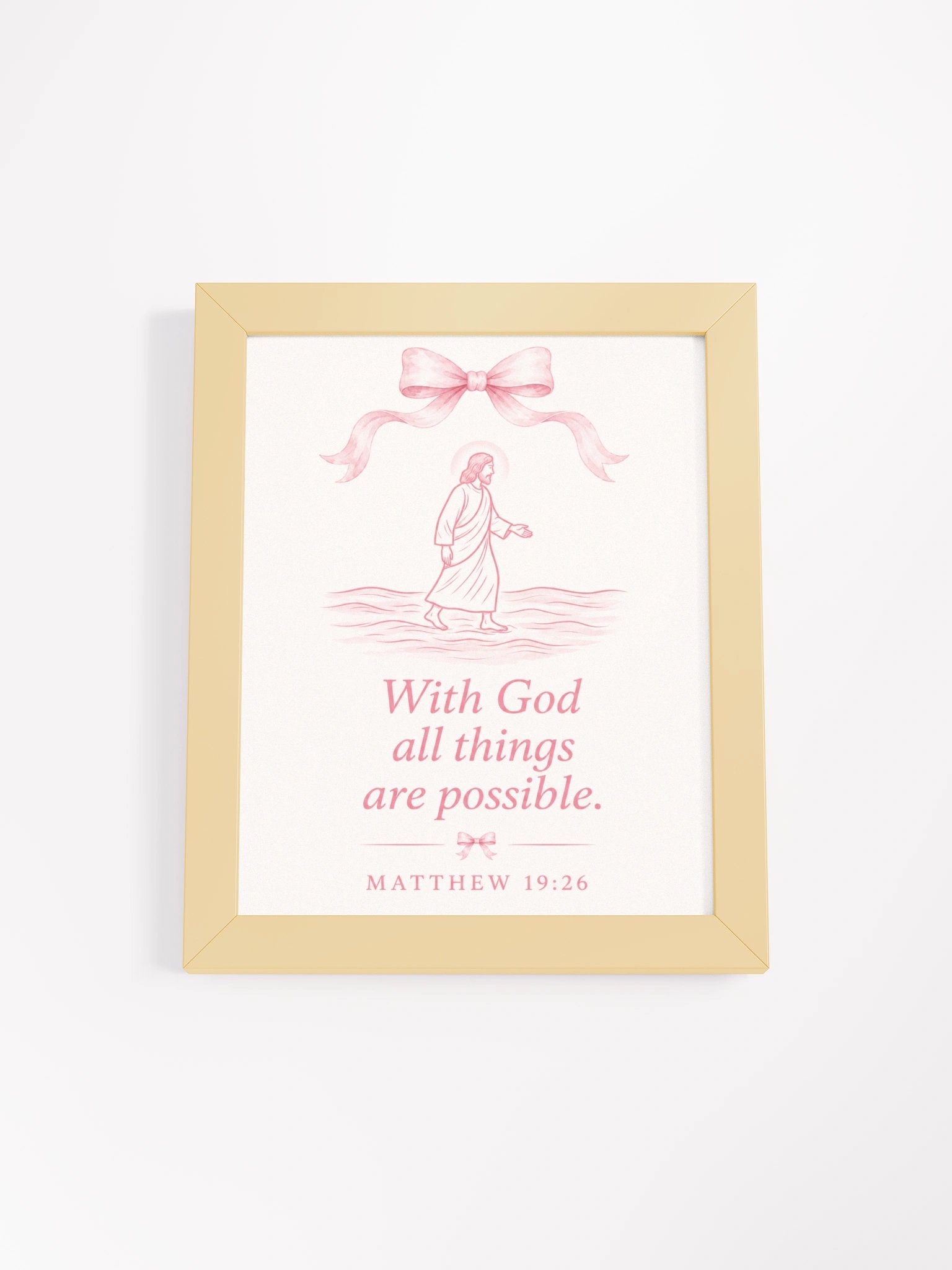 With God All Things Are Possible Matthew 19:26 | Pink Coquette Framed Christian Wall Art product image (1)