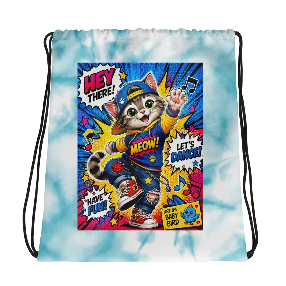 Baby Bird's Dancing Kitty Drawstring Backpack product image (1)
