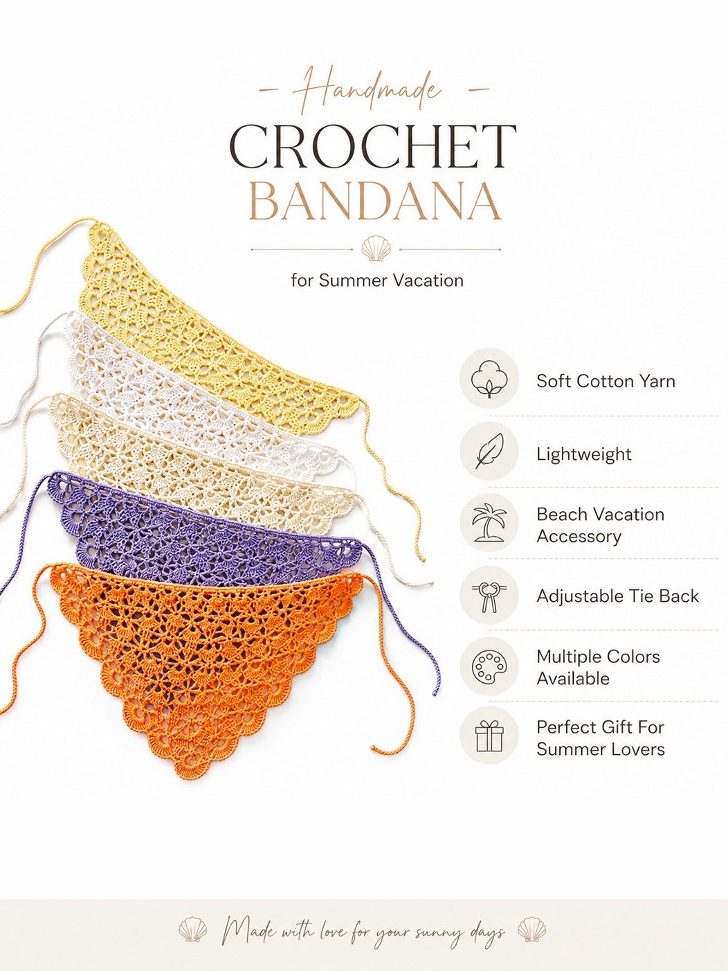 Handmade Crochet Bandana for Summer Vacation product image (4)