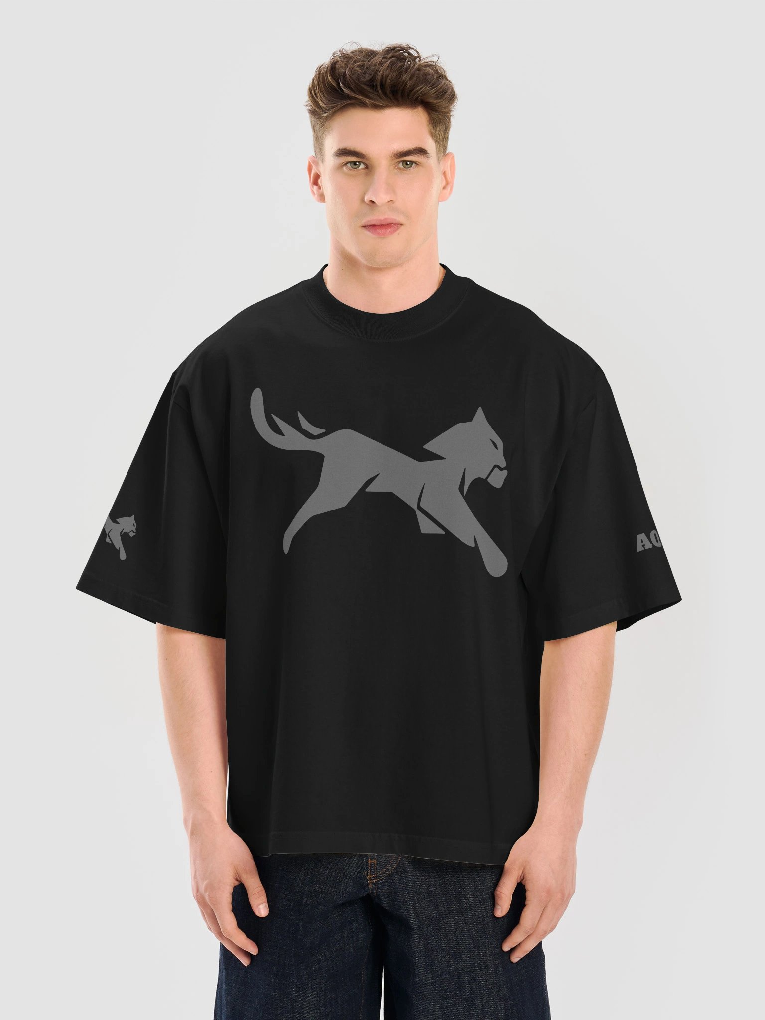 AQRA Leaping Feline Graphic Oversized Tee product image (4)