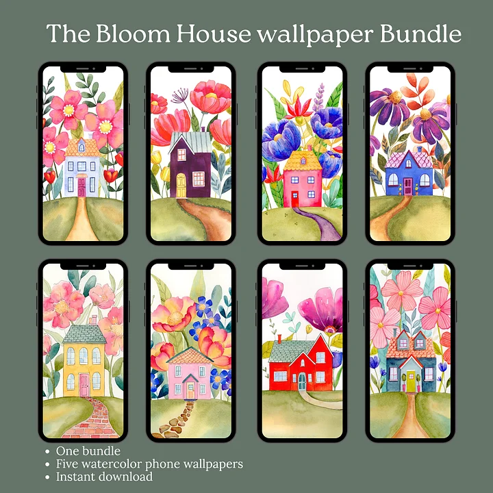 The Bloomhouse Phone Bundle - 8 Original Watercolor Phone Wallpapers product image (1)